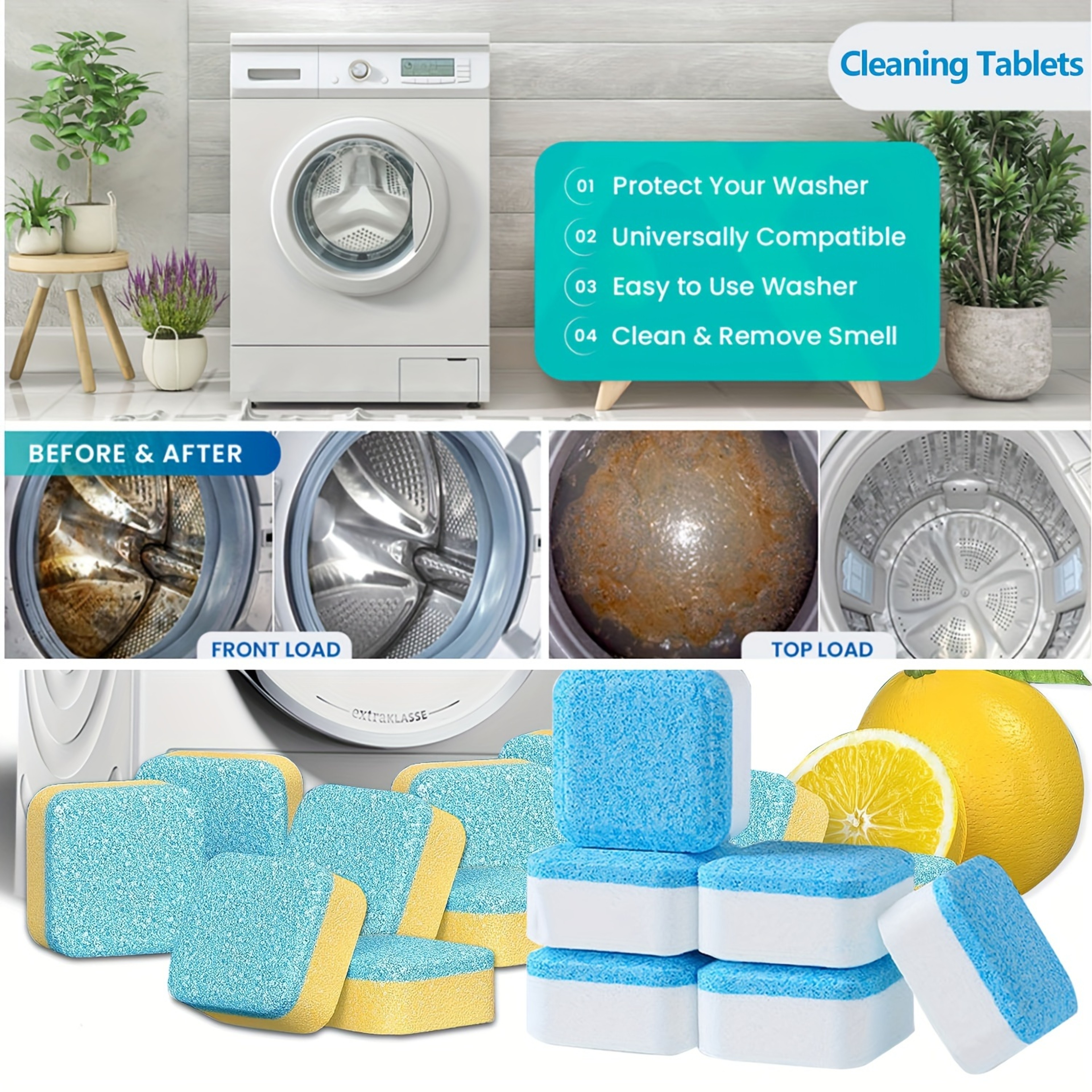 Premium Lemon Scent Washing Machine Cleaner Tablets Deep Drum  Tub Cleaning 3