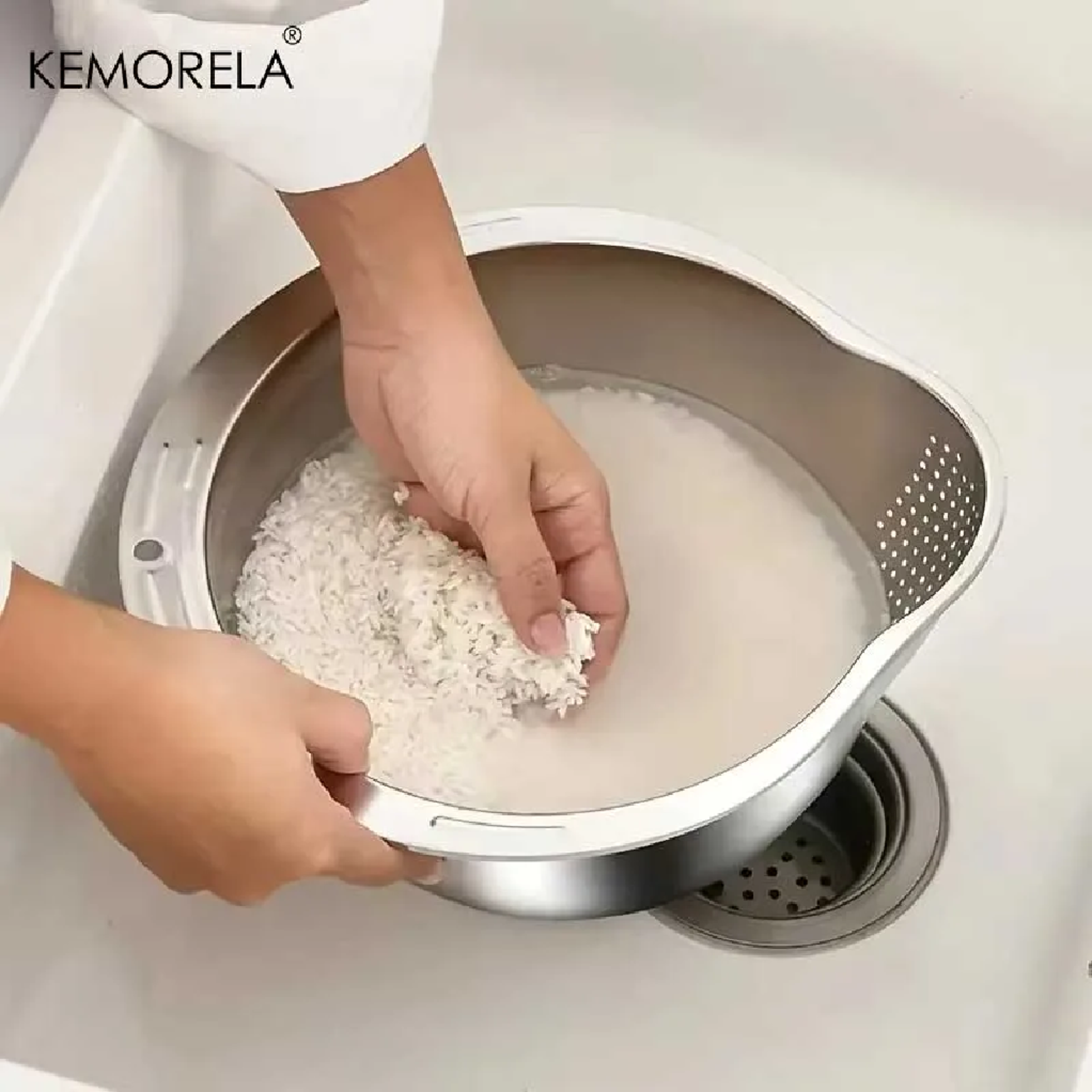 Premium Stainless Steel Rice Washer Bowl  Rice Strainer Colander Multi Use Kitchen Rinsing Tool 1