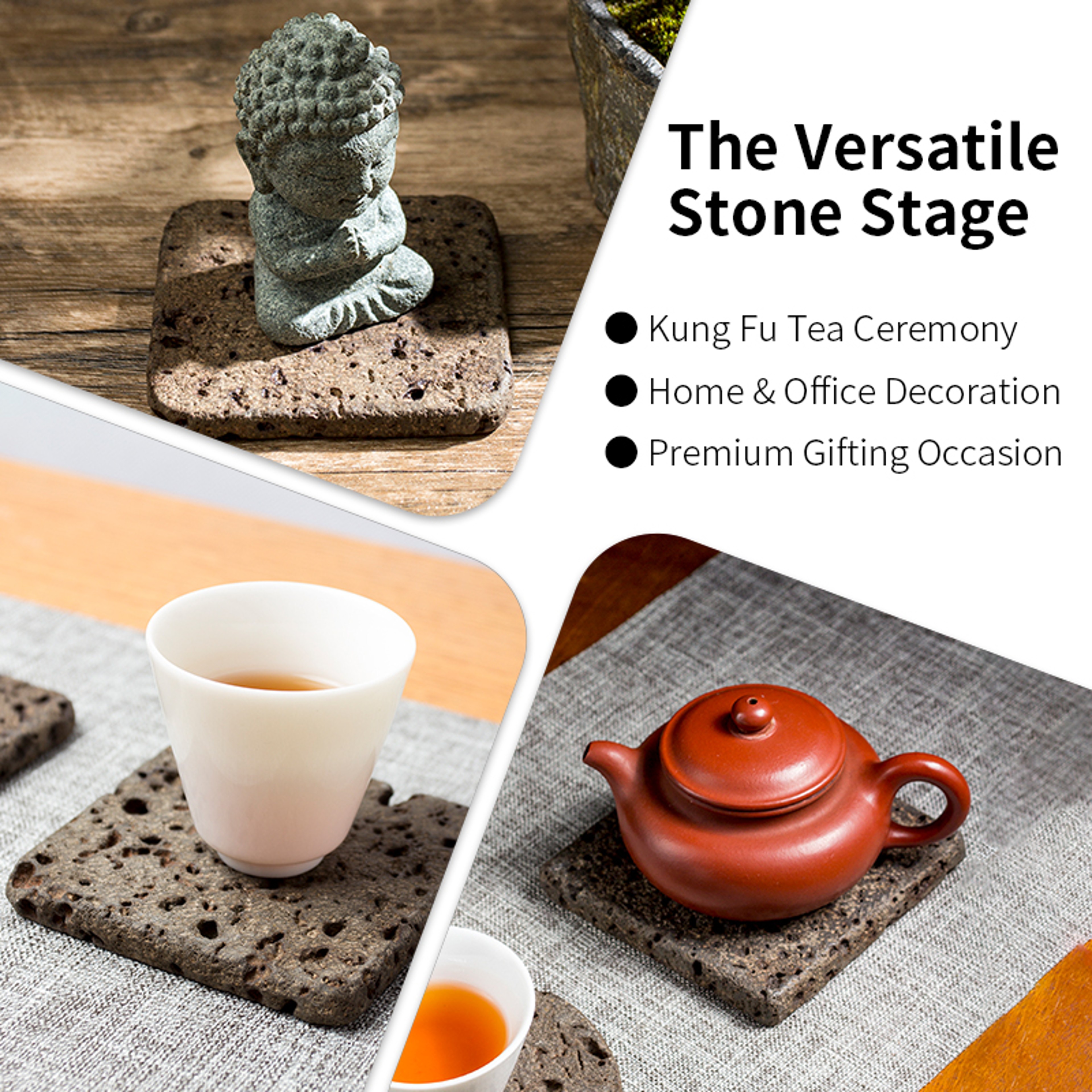 Zen Volcanic Stone Tea Coaster Set Absorbent Tea Coaster for Heat Resistant Table Protection – view 5