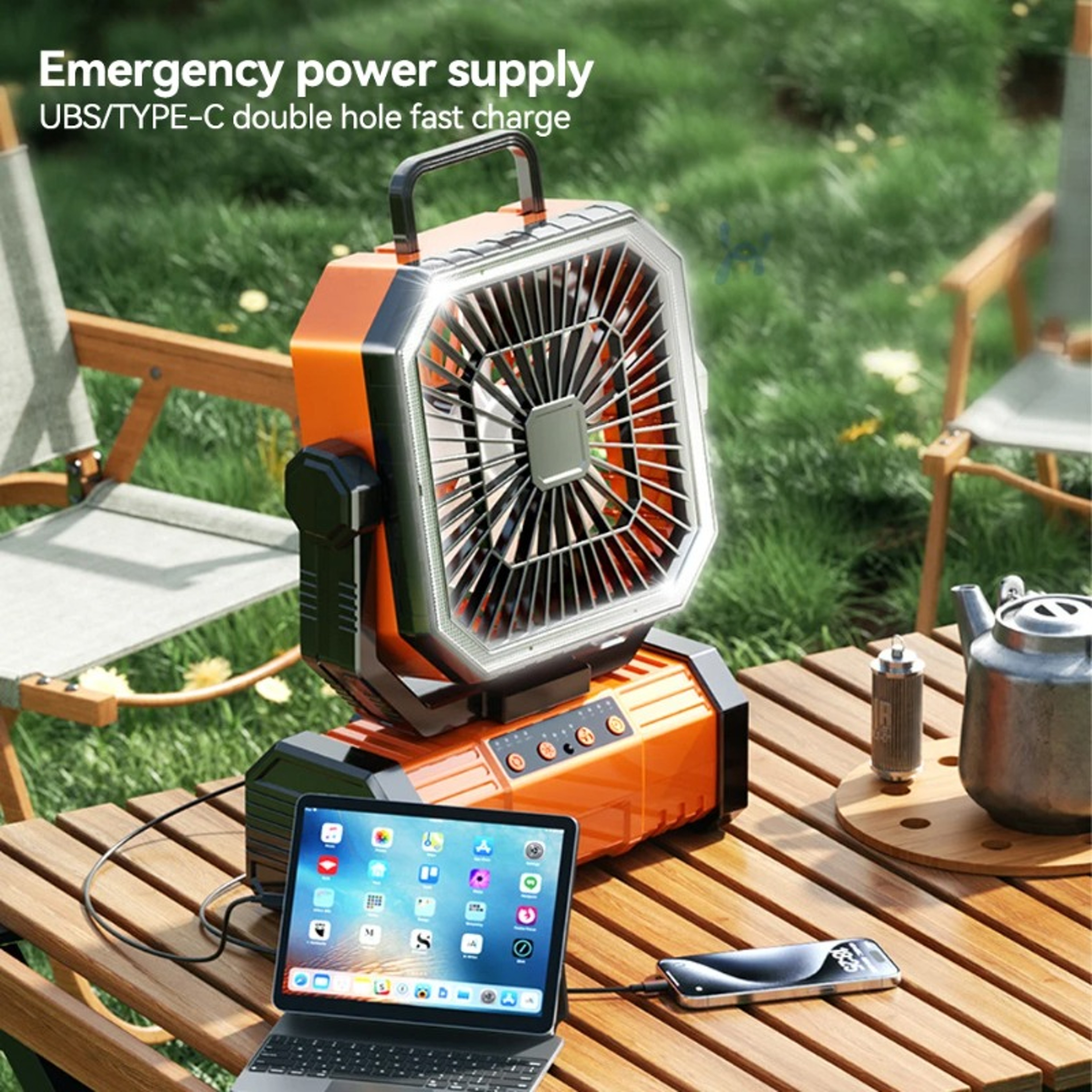 Rechargeable Camping Fan With LED Light Remote Control  Tent Ceiling Hook 1