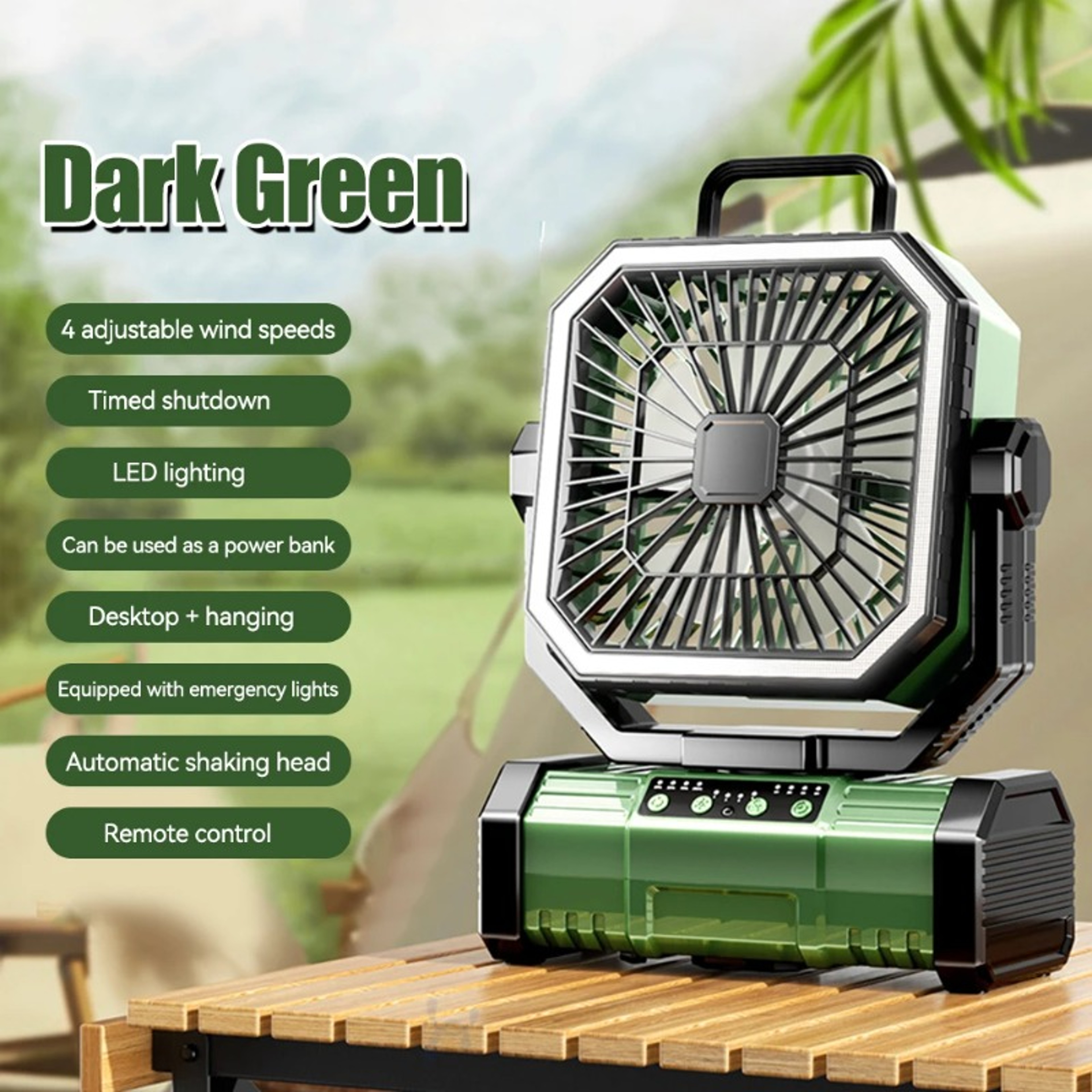 Rechargeable Camping Fan With LED Light Remote Control  Tent Ceiling Hook 7