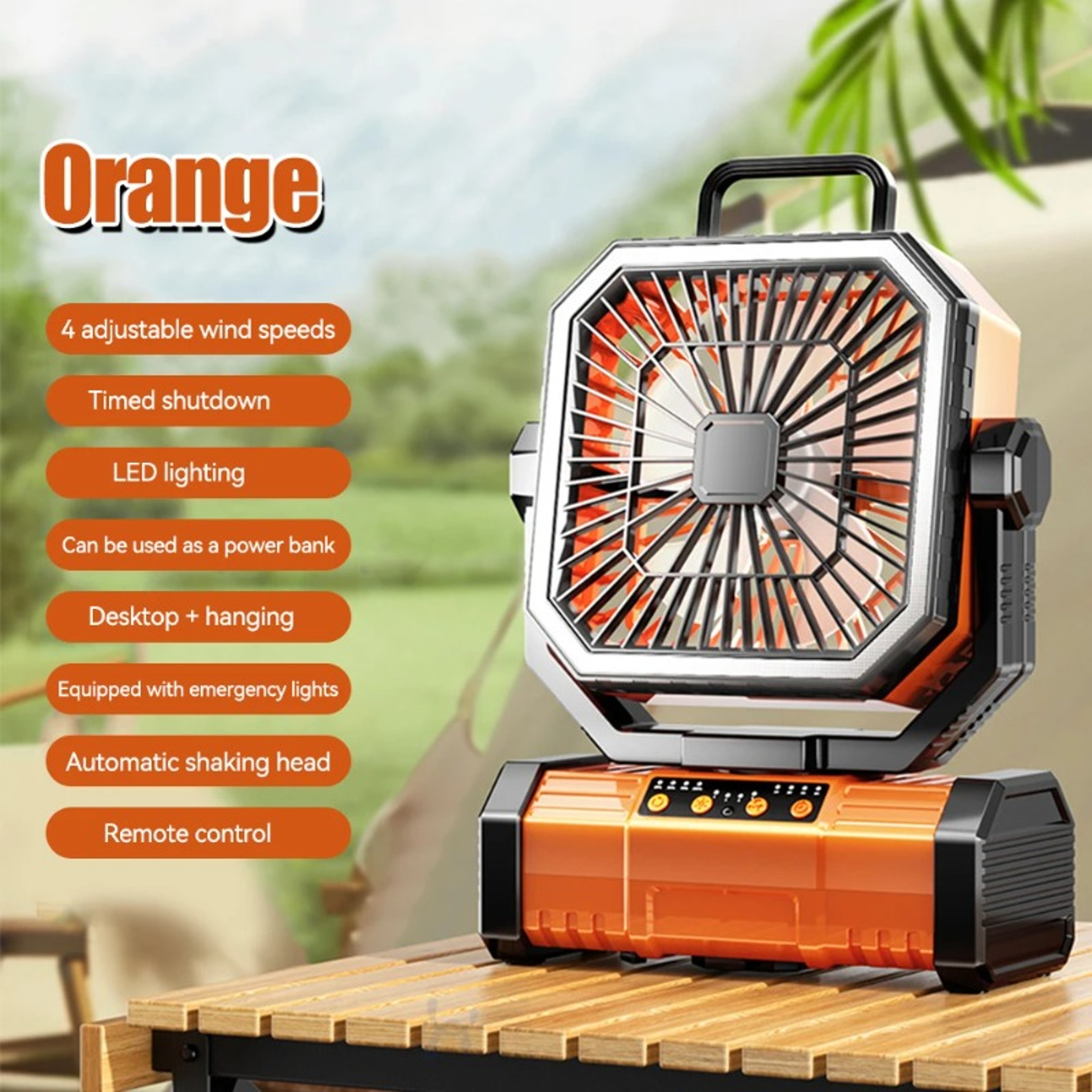 Rechargeable Camping Fan With LED Light Remote Control  Tent Ceiling Hook 8