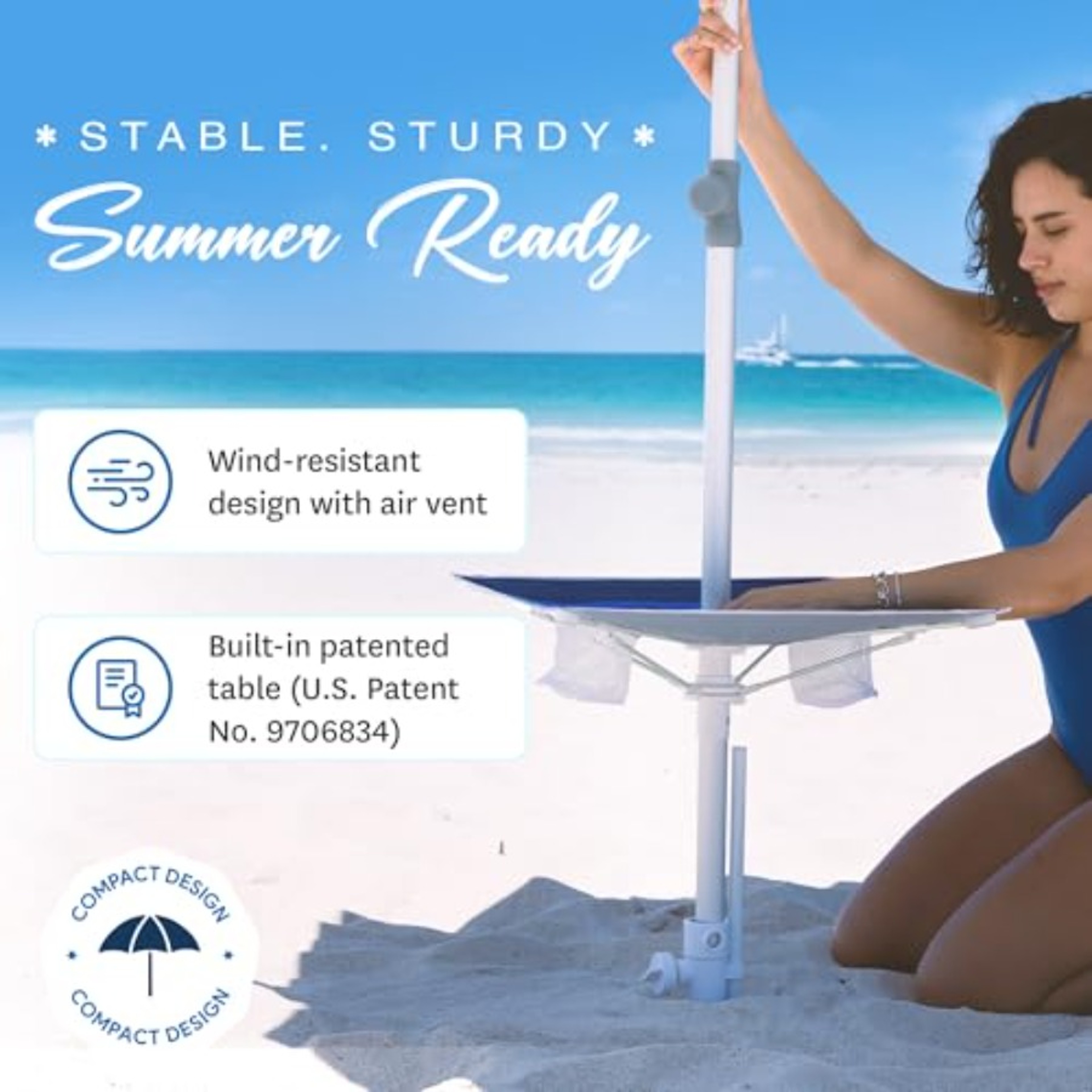 Coastal Guard UPF Beach Umbrella With Sand Anchor  High Wind Protection 2