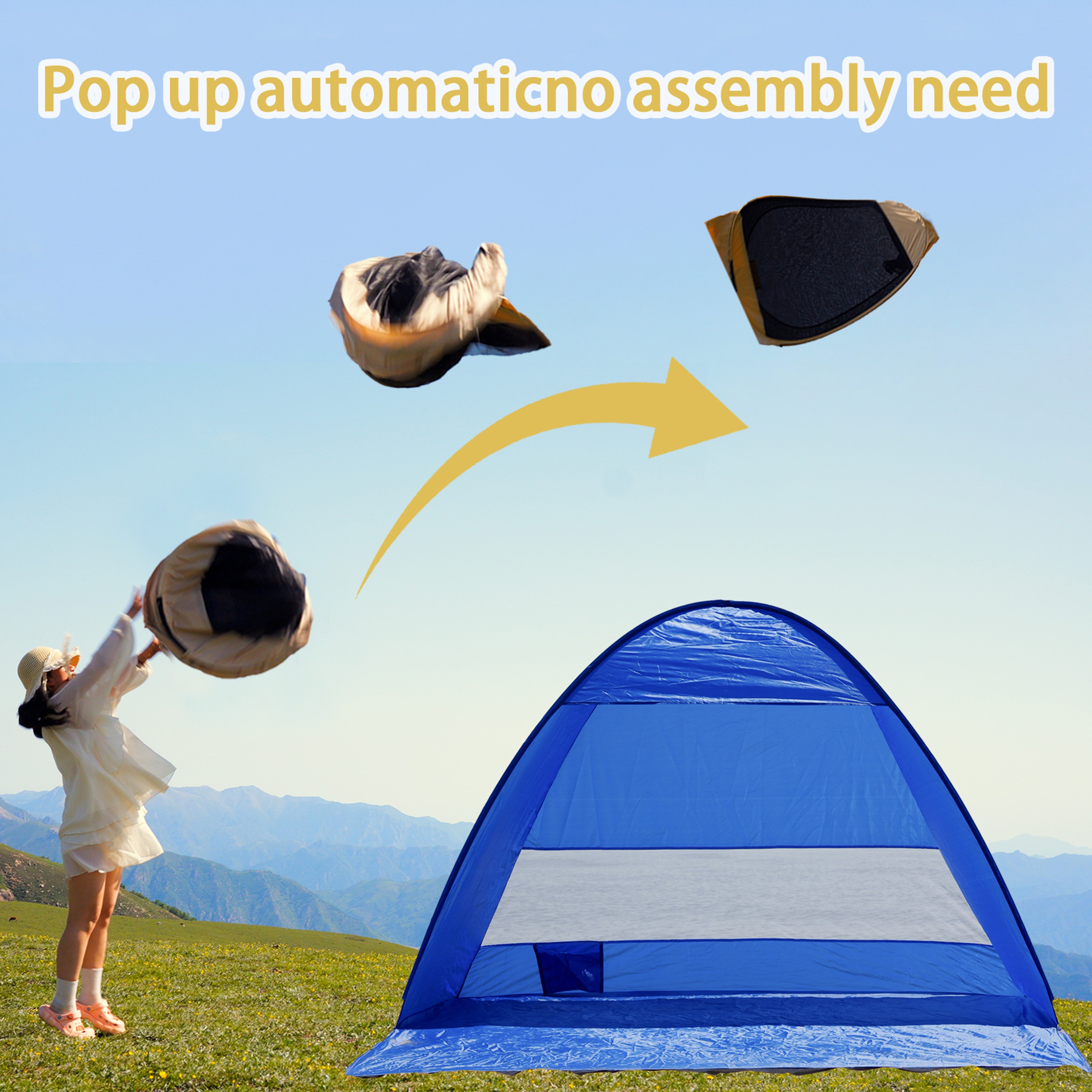 Pop Up Beach Tent Portable Camping Tent Foldable Sun Shelter Compact Travel Carry Bag 2