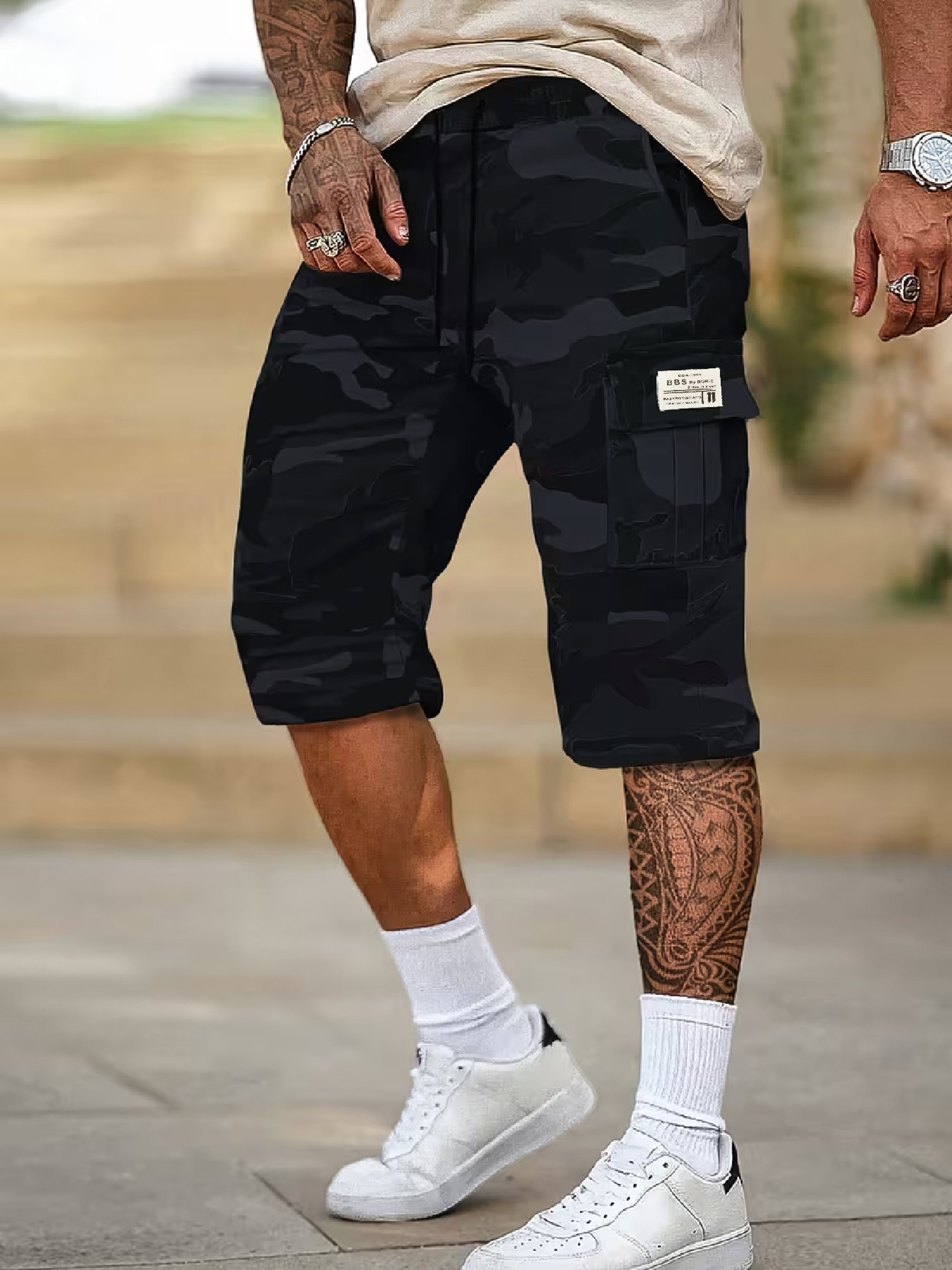 Mens Casual Cargo Shorts With Drawstring Waist  Utility Pockets 0