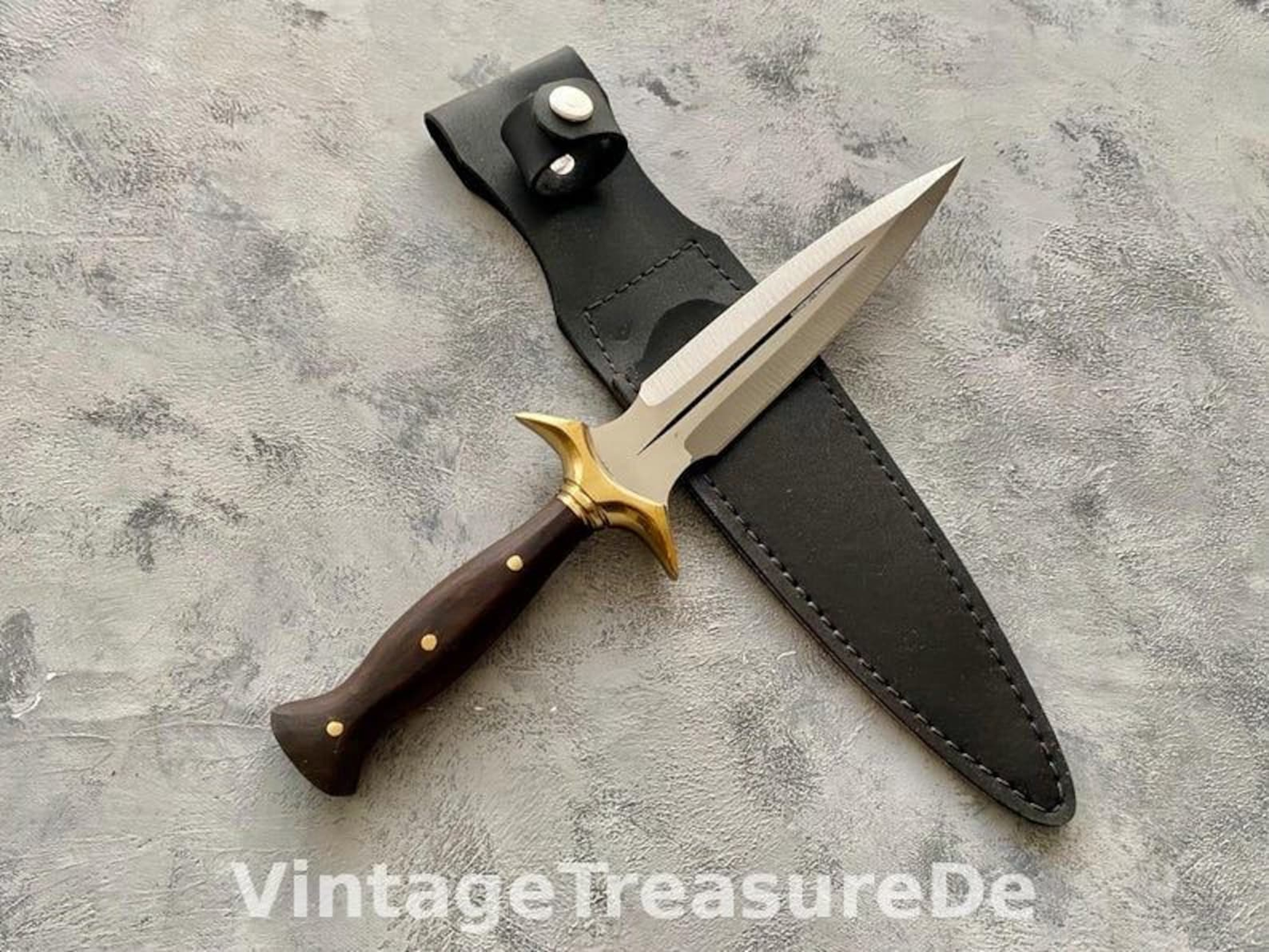 Handcrafted DoubleEdged Dagger With Brass Guard Wooden Handle And Leather Sheath  Unique Gift 9