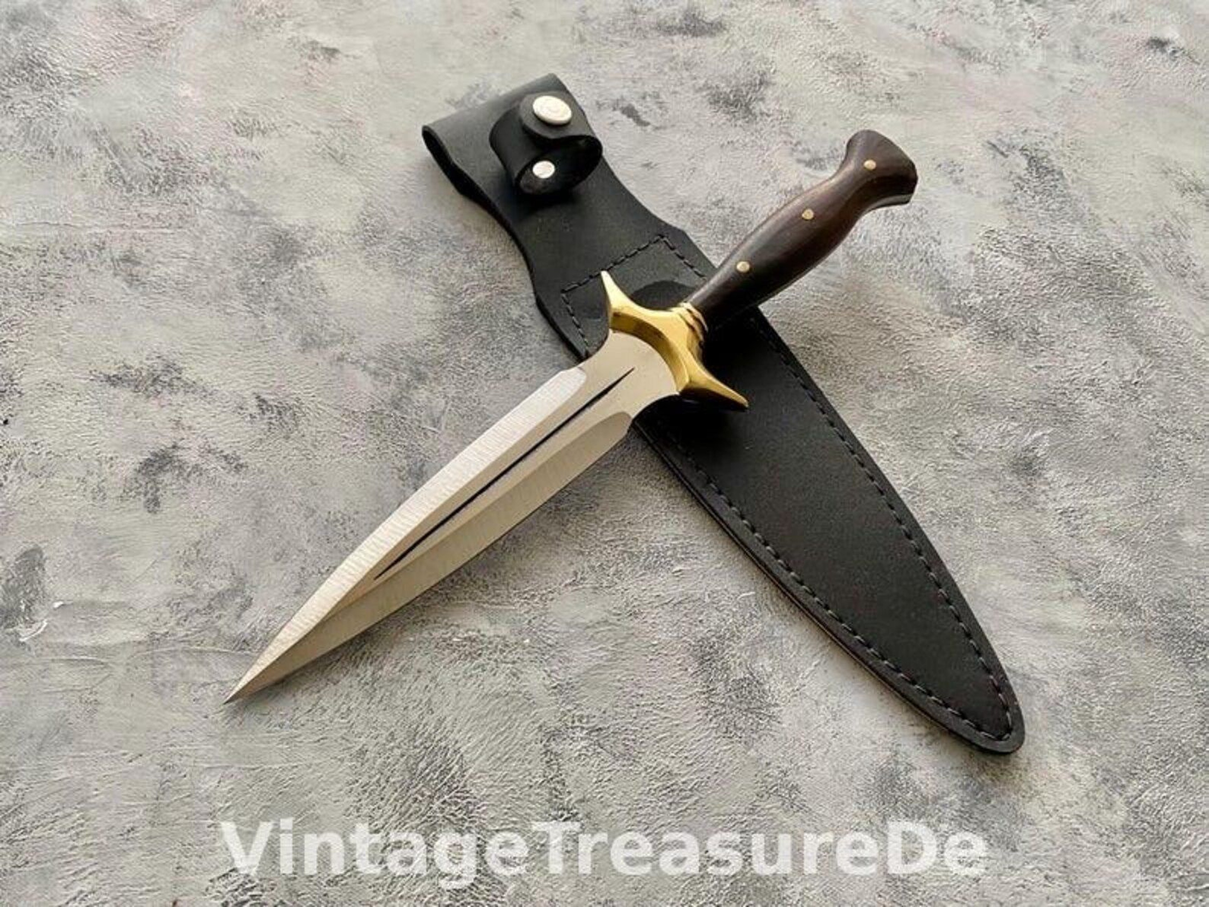 Handcrafted DoubleEdged Dagger With Brass Guard Wooden Handle And Leather Sheath  Unique Gift 8