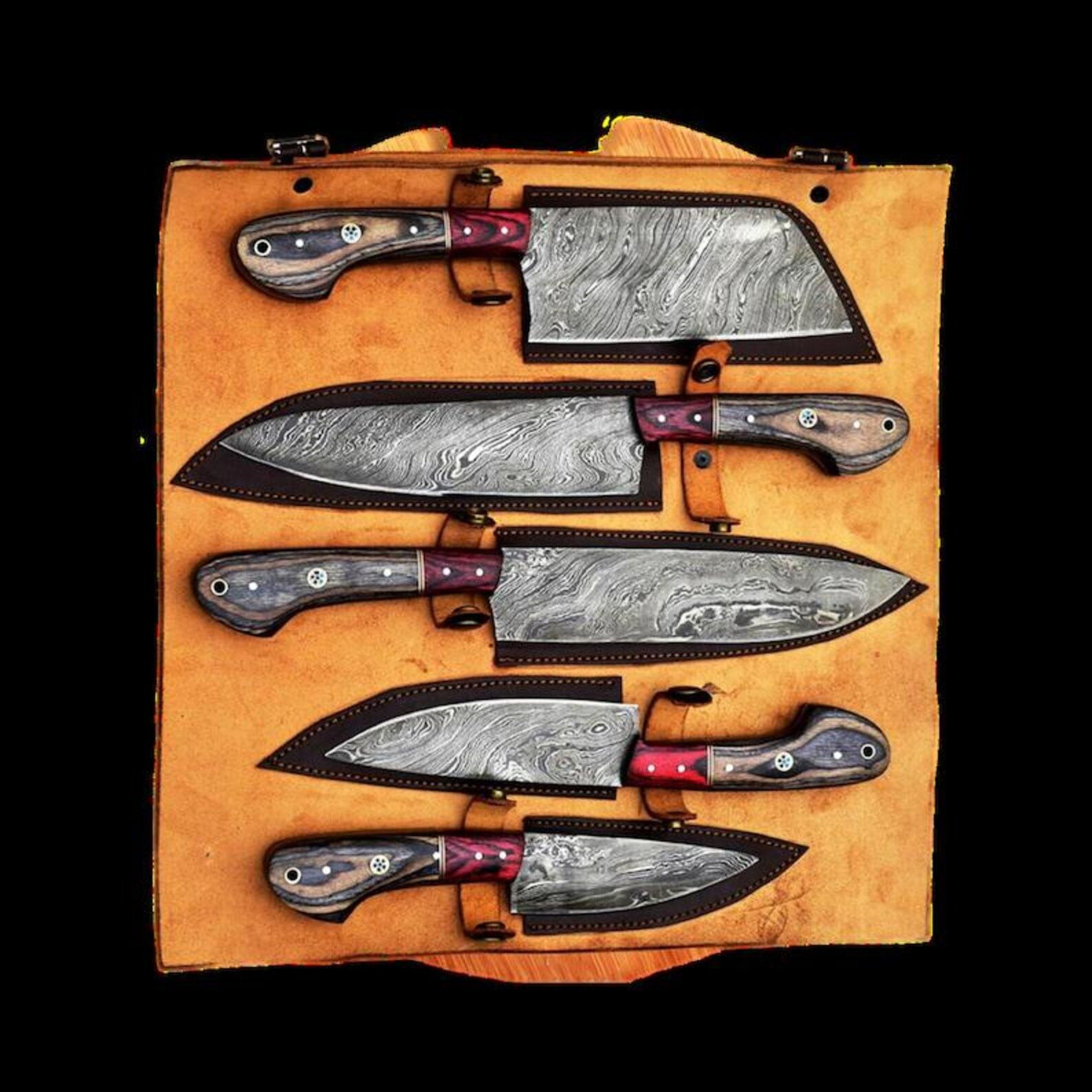 Luxury Hand Forged Damascus Steel Chef Knife Set With Walnut Wood Handle  5 Piece Kitchen Kniv 9