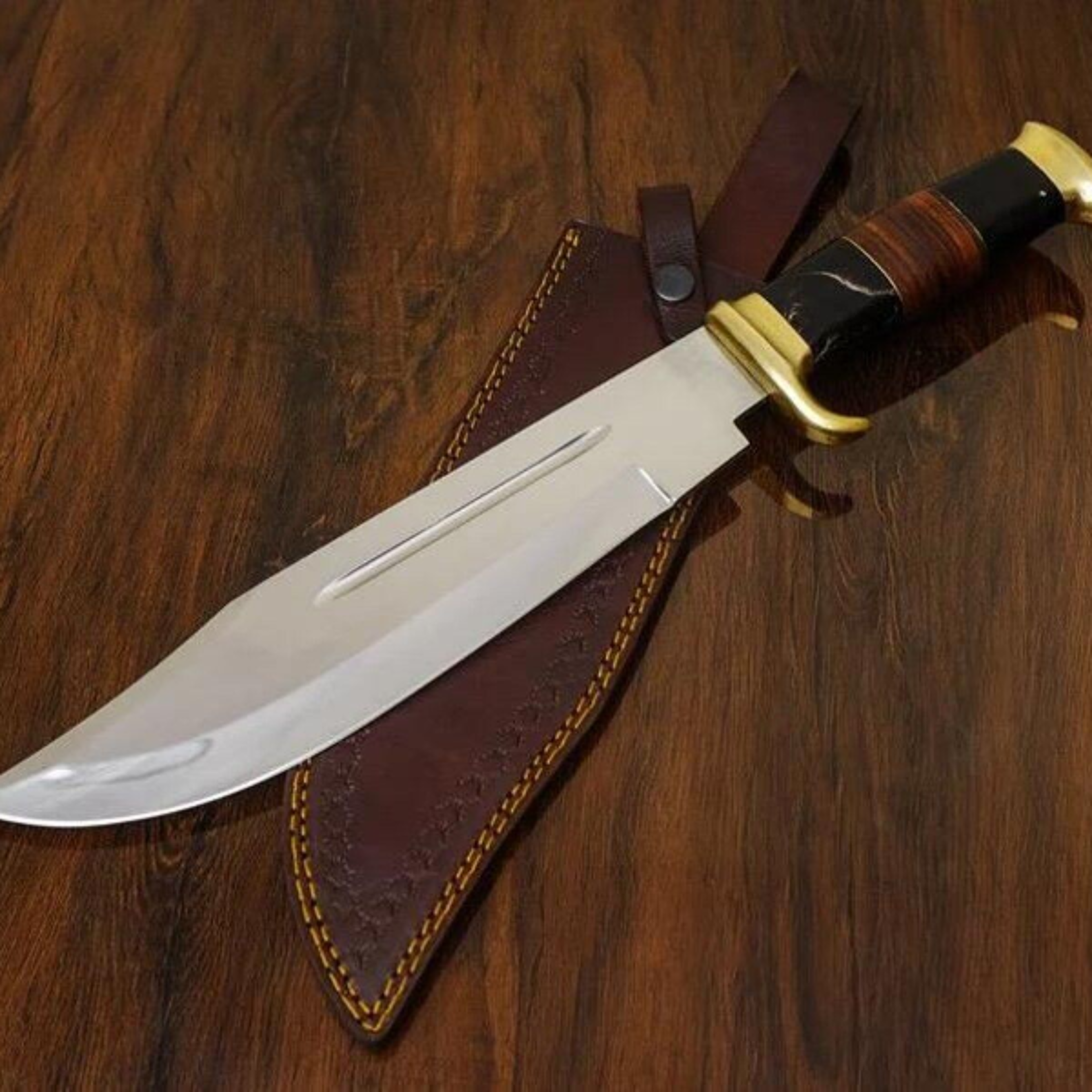 Handcrafted Bowie Knife With Leather Sheath  Full Tang Hunting Knife  Custom Fixed Blade Surv 9