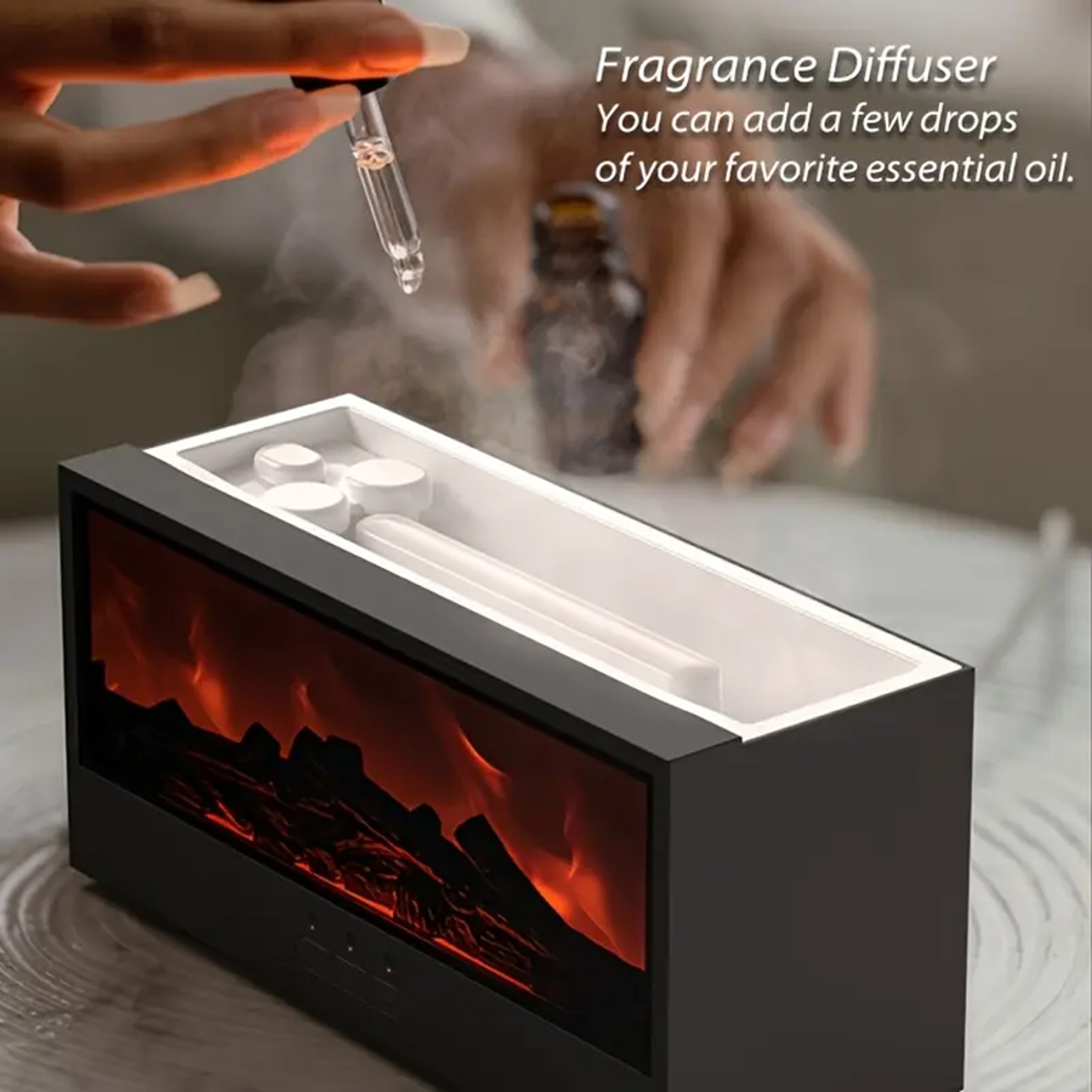 USB Powered Fireplace Humidifier and Aroma Diffuser, with Remote Control, Color Changing Lights, Adjustable Timer – view 3