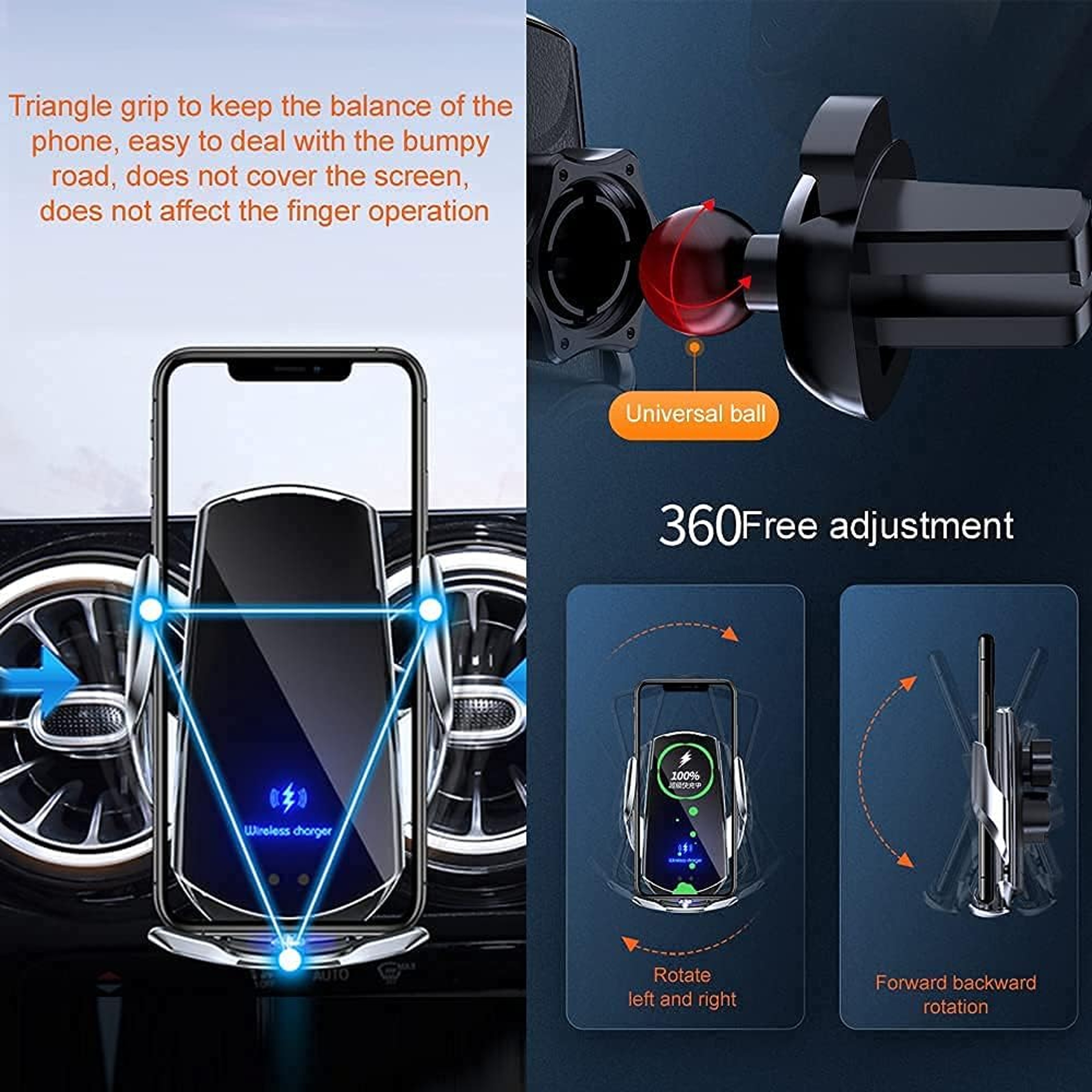 Wireless Car Charger Auto Clamping Phone Mount For IPhone And Qi Enabled Android 2