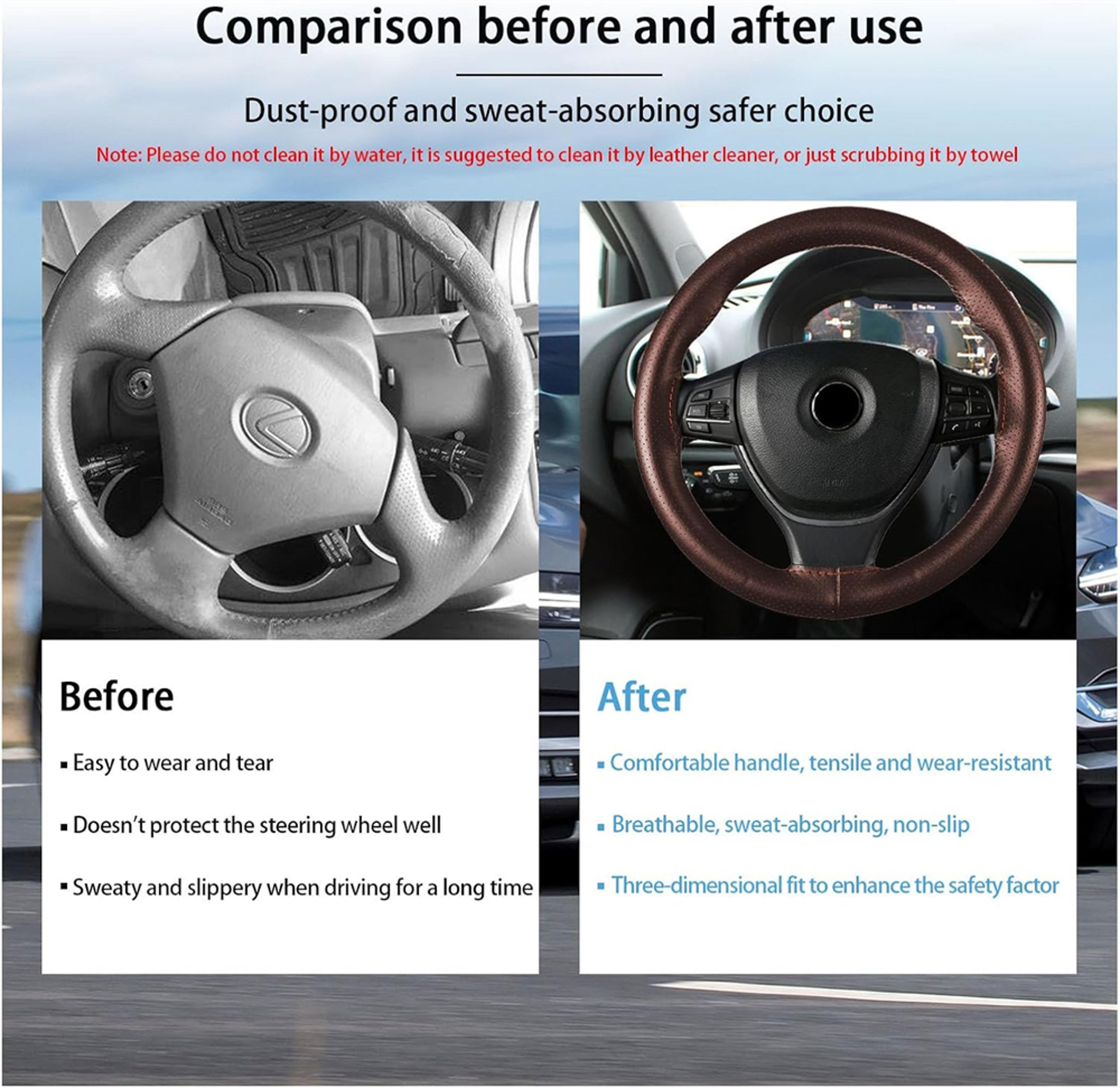 Universal Genuine Leather Steering Wheel Cover Hand Sewn Cowhide Wrap For Steering Wheels 2