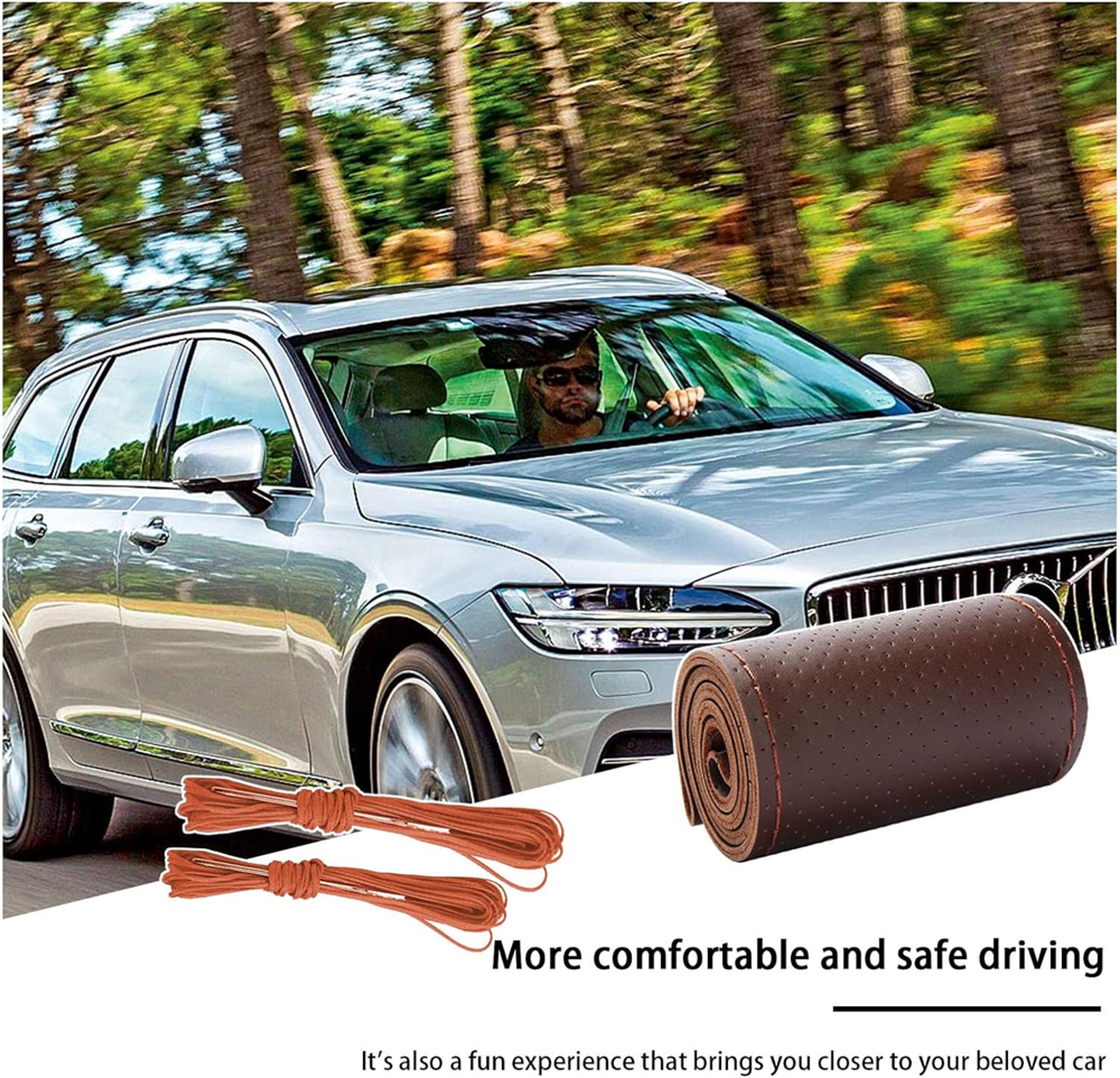 Universal Genuine Leather Steering Wheel Cover Hand Sewn Cowhide Wrap For Steering Wheels 3