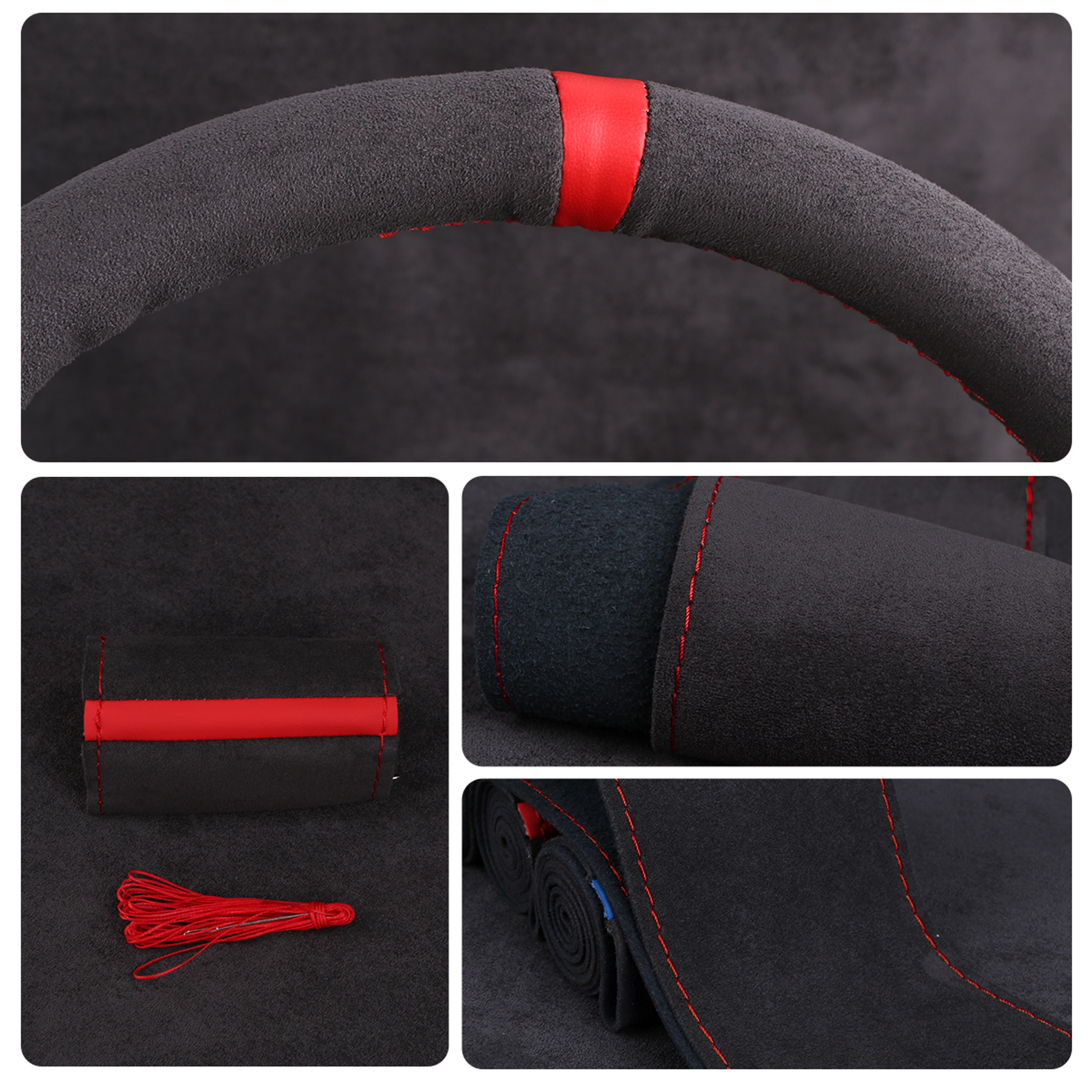 Universal Suede Steering Wheel Cover DIY Hand Sewn Leather Wrap for Cars – view 3