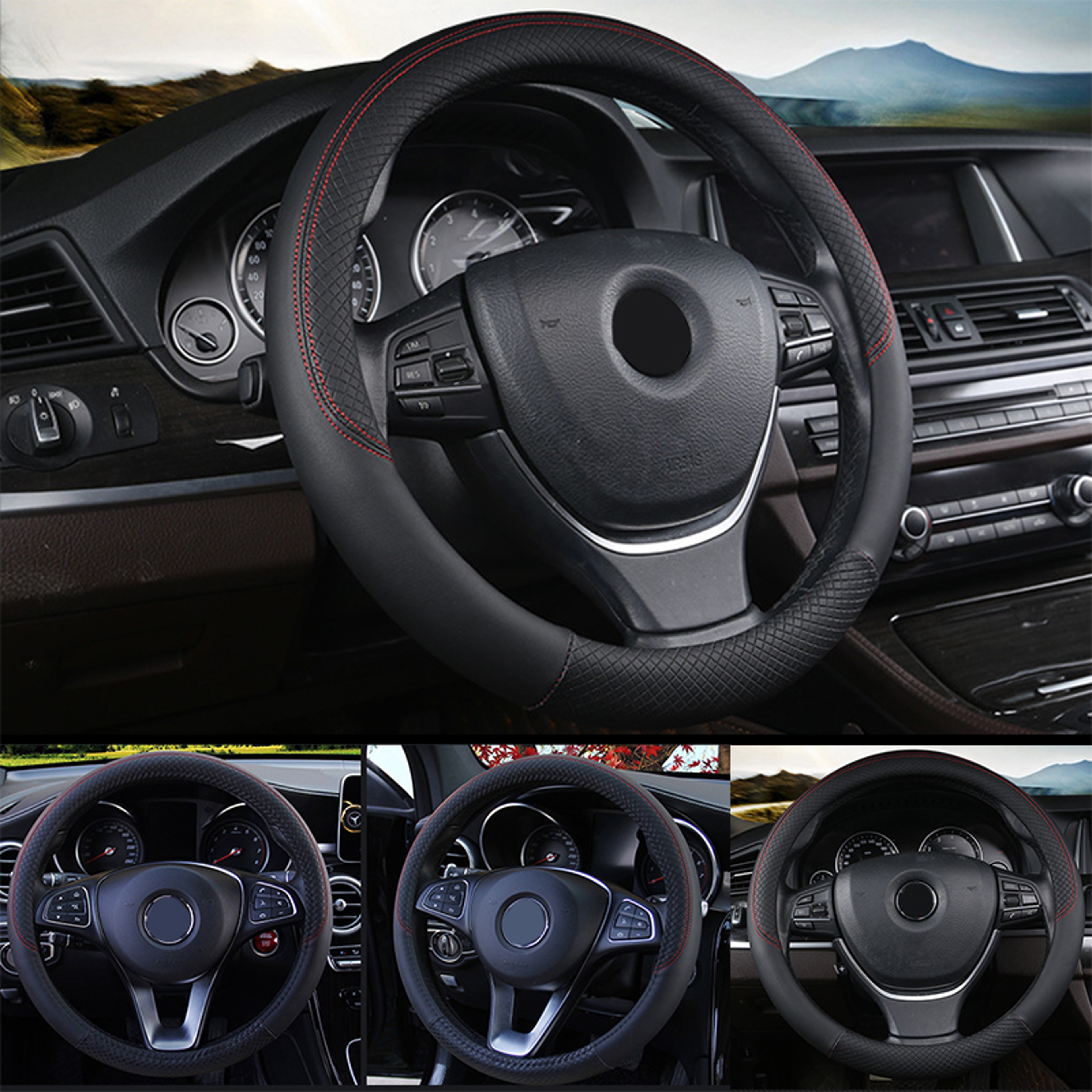 Universal Car Steering Wheel Cover Breathable Faux Leather Anti Slip Grip Protector 7