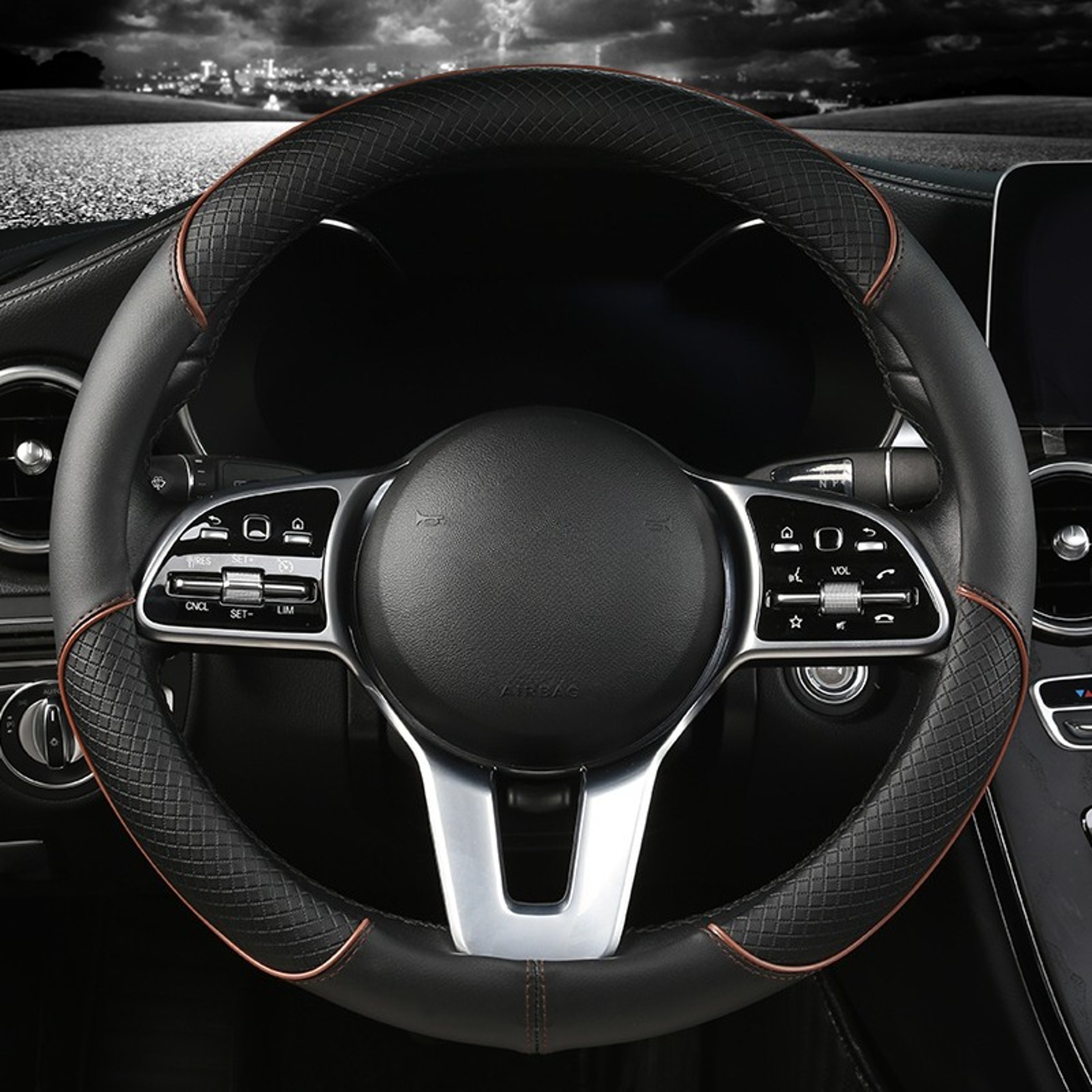 Leather Steering Wheel Cover Universal Diamond Grip Anti Slip Car Wheel Protector 5