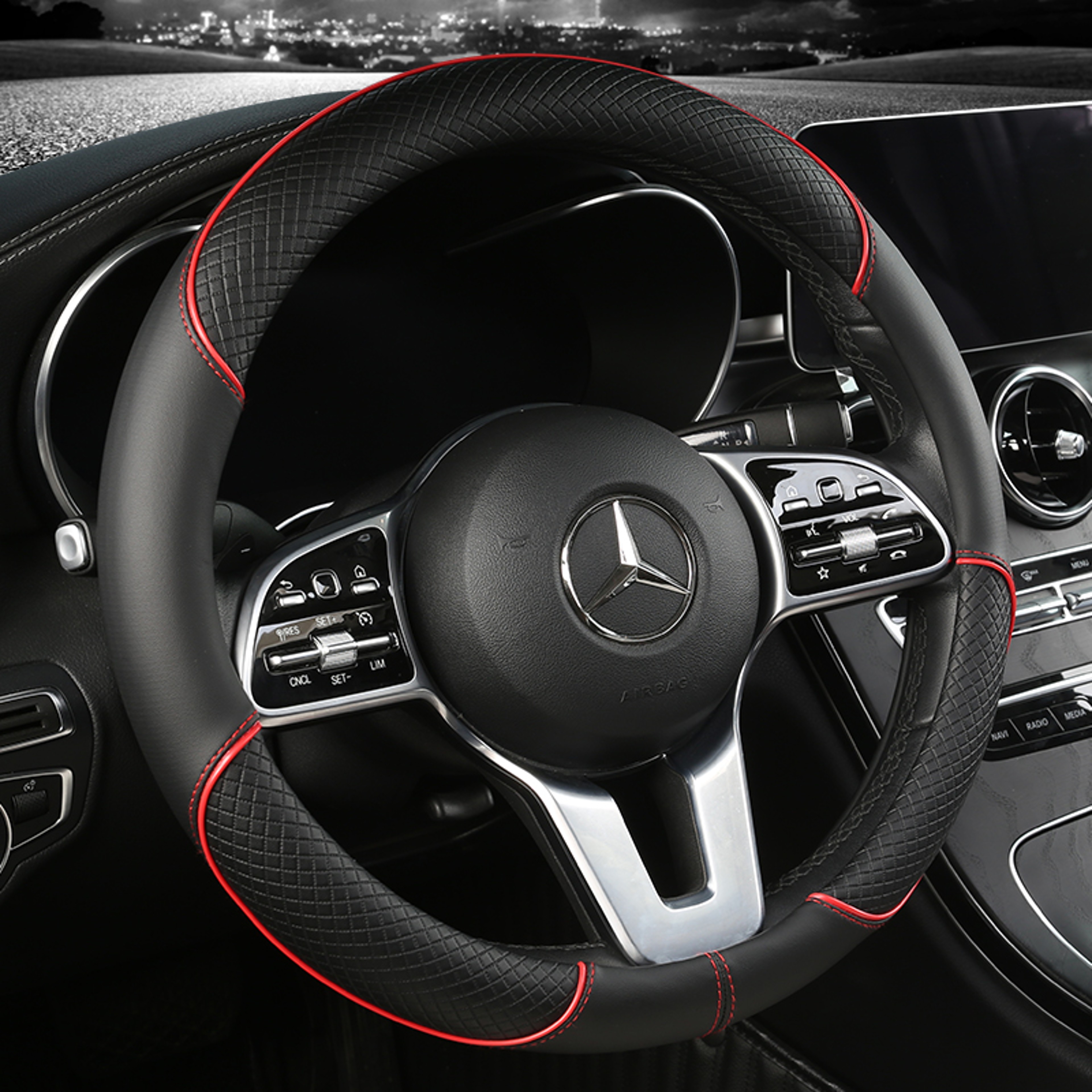 Leather Steering Wheel Cover Universal Diamond Grip Anti Slip Car Wheel Protector 6
