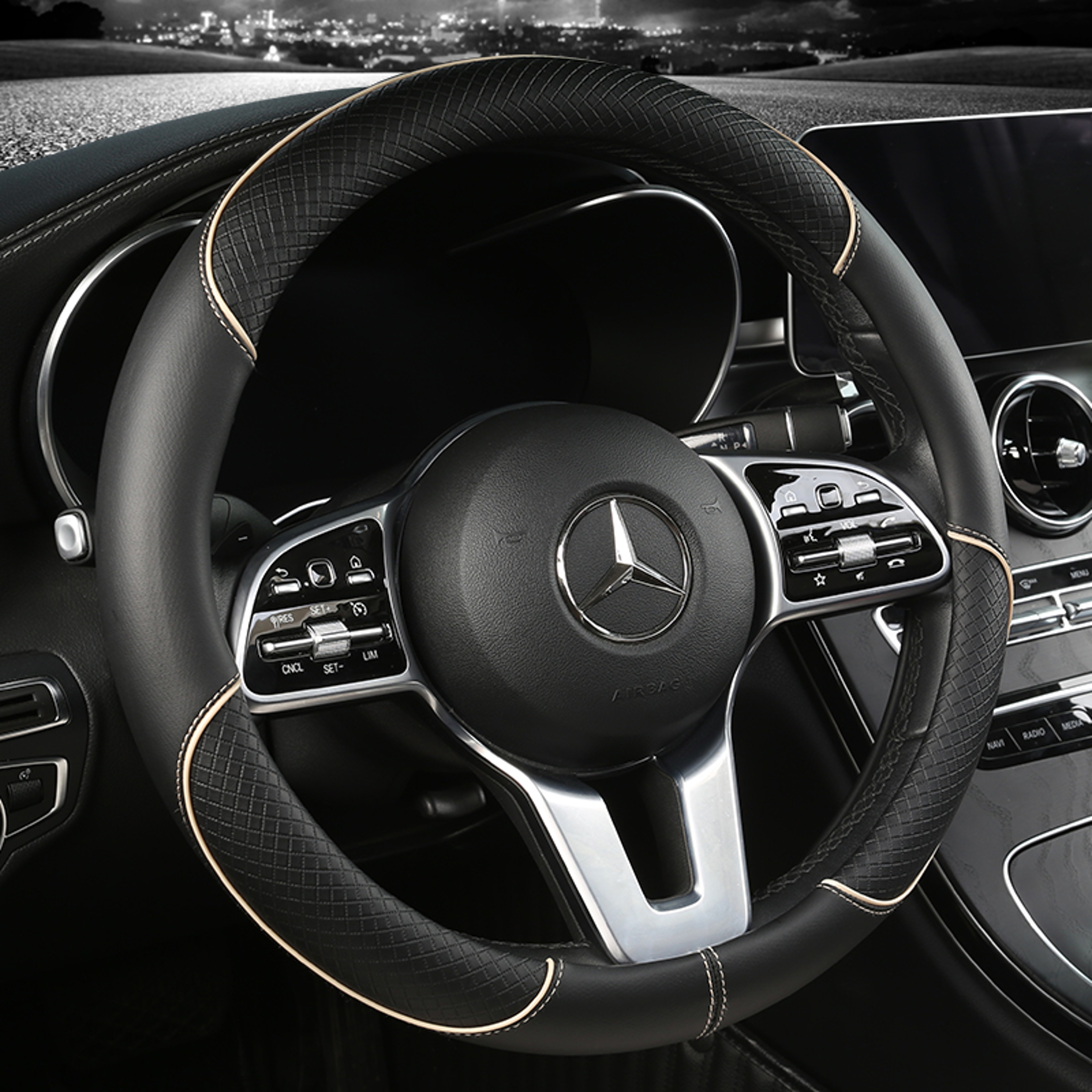 Leather Steering Wheel Cover Universal Diamond Grip Anti Slip Car Wheel Protector 7