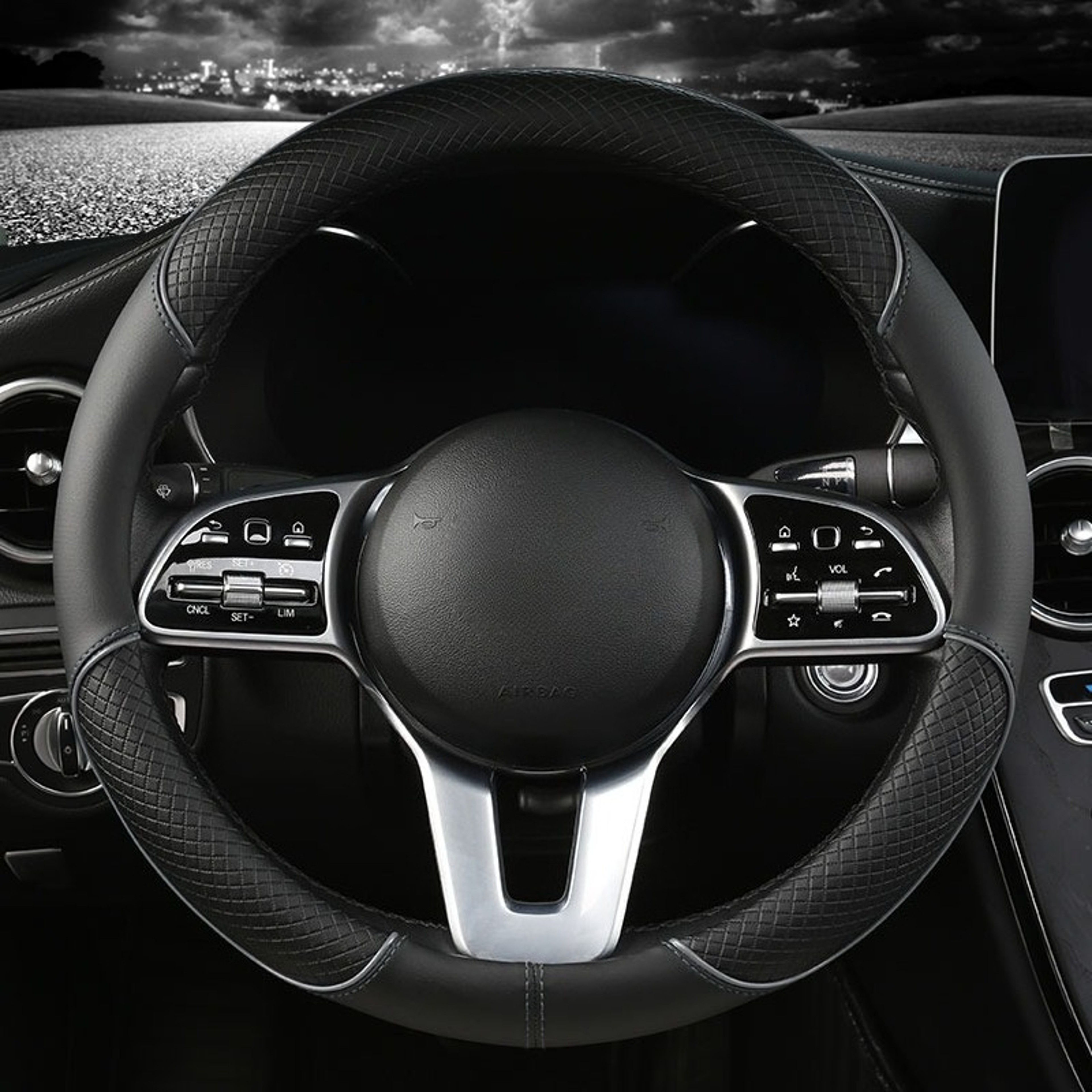 Leather Steering Wheel Cover Universal Diamond Grip Anti Slip Car Wheel Protector 10