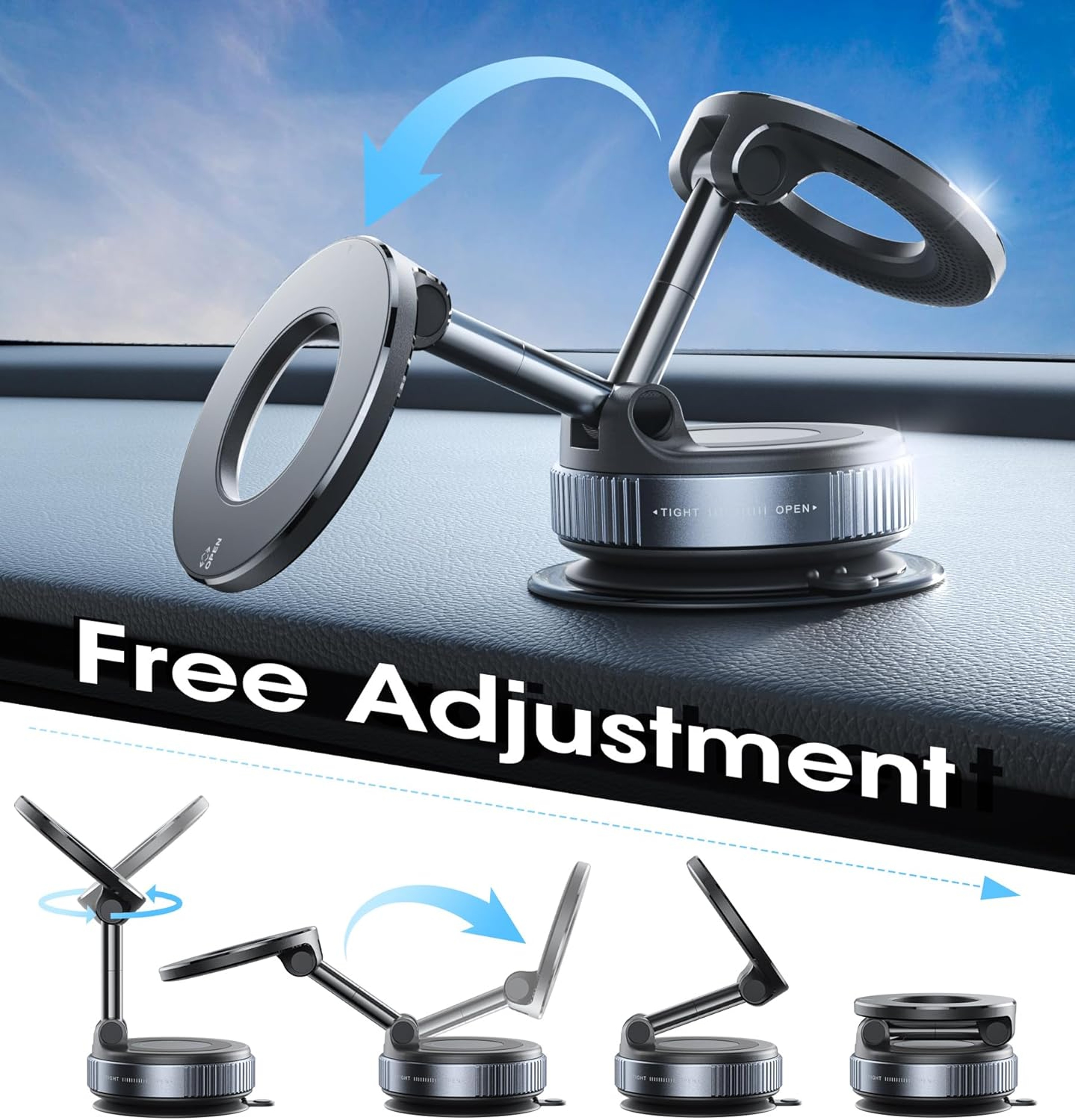 Magnetic Car Phone Holder with Vacuum Suction Adjustable Foldable Universal Phone Mount – view 4