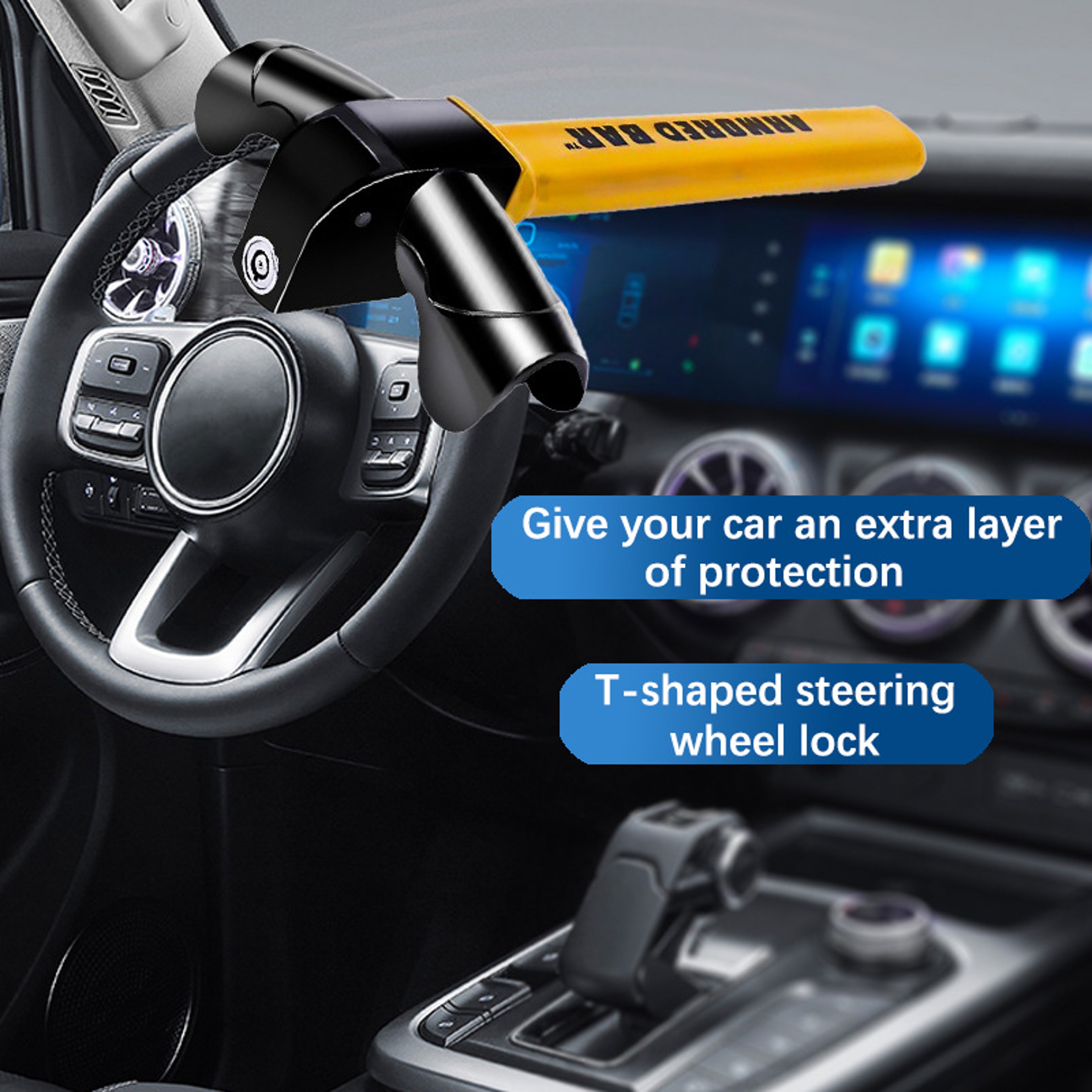 Steering Wheel Lock Heavy Duty T Bar Car Anti Theft Lock Universal Steering Wheel Immobiliser 1