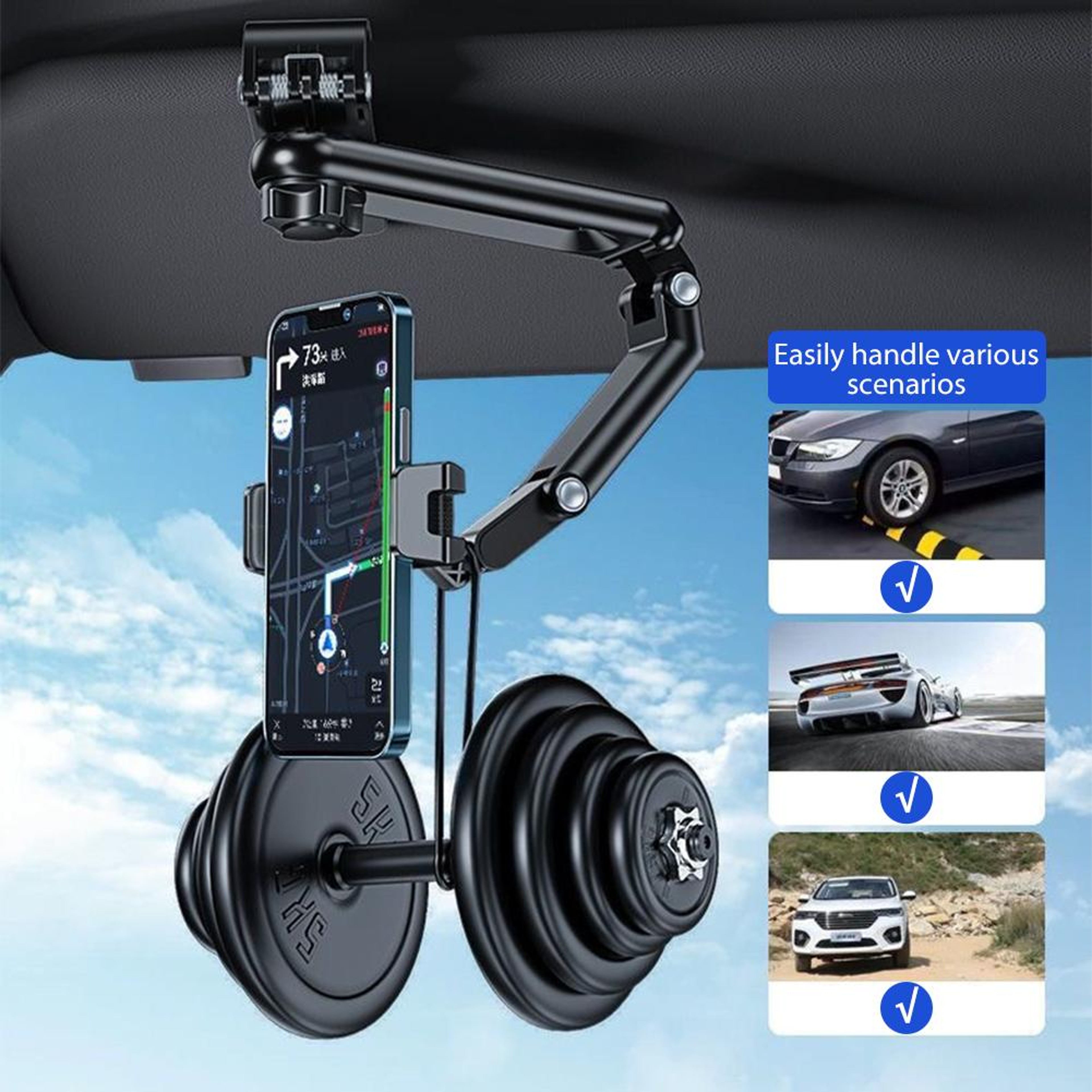 Rotating Car Phone Holder Sun Visor Phone Mount For GPS Navigation 5