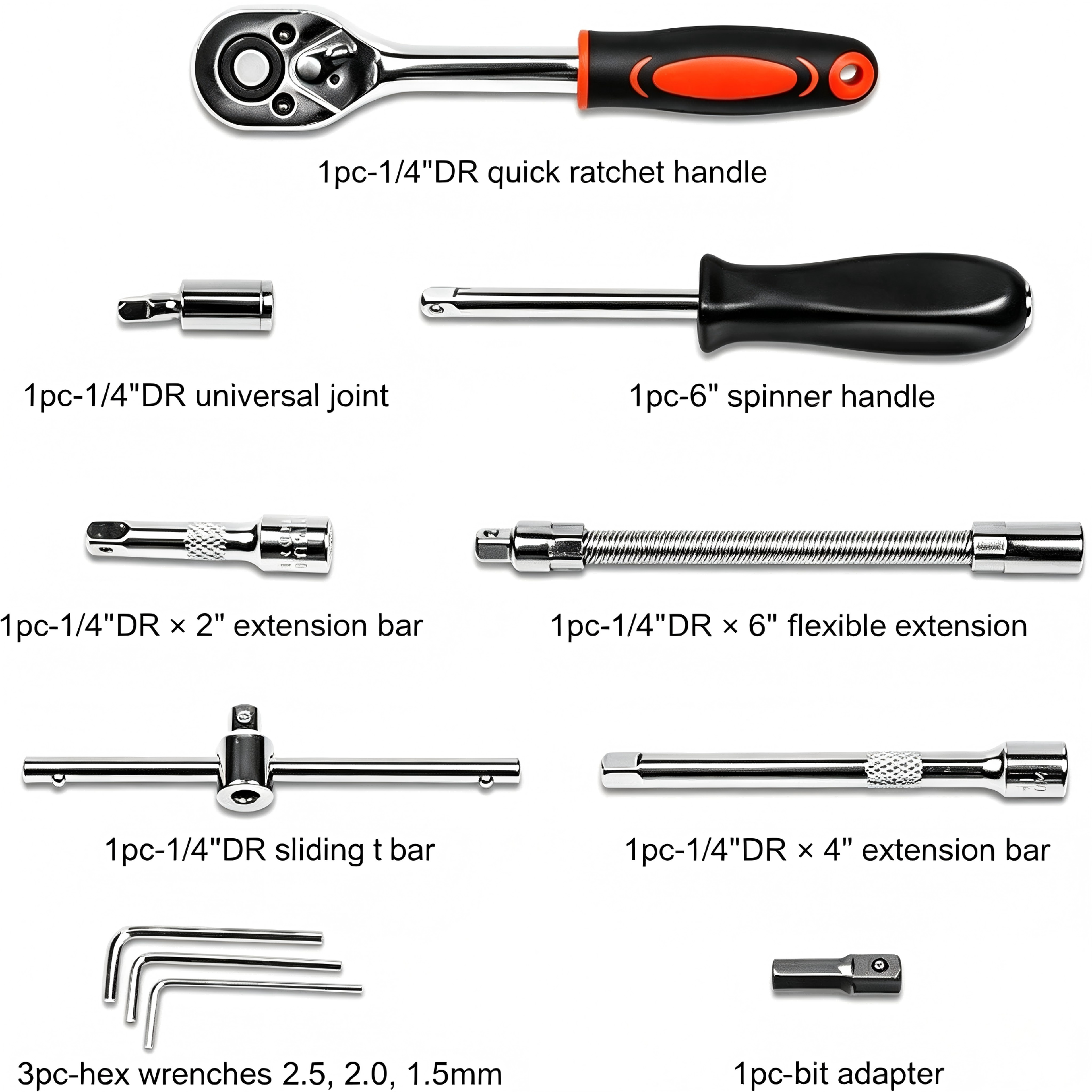 Socket Wrench Set Ratchet Tool Kit with Metric Sockets and Extension Bar – view 4
