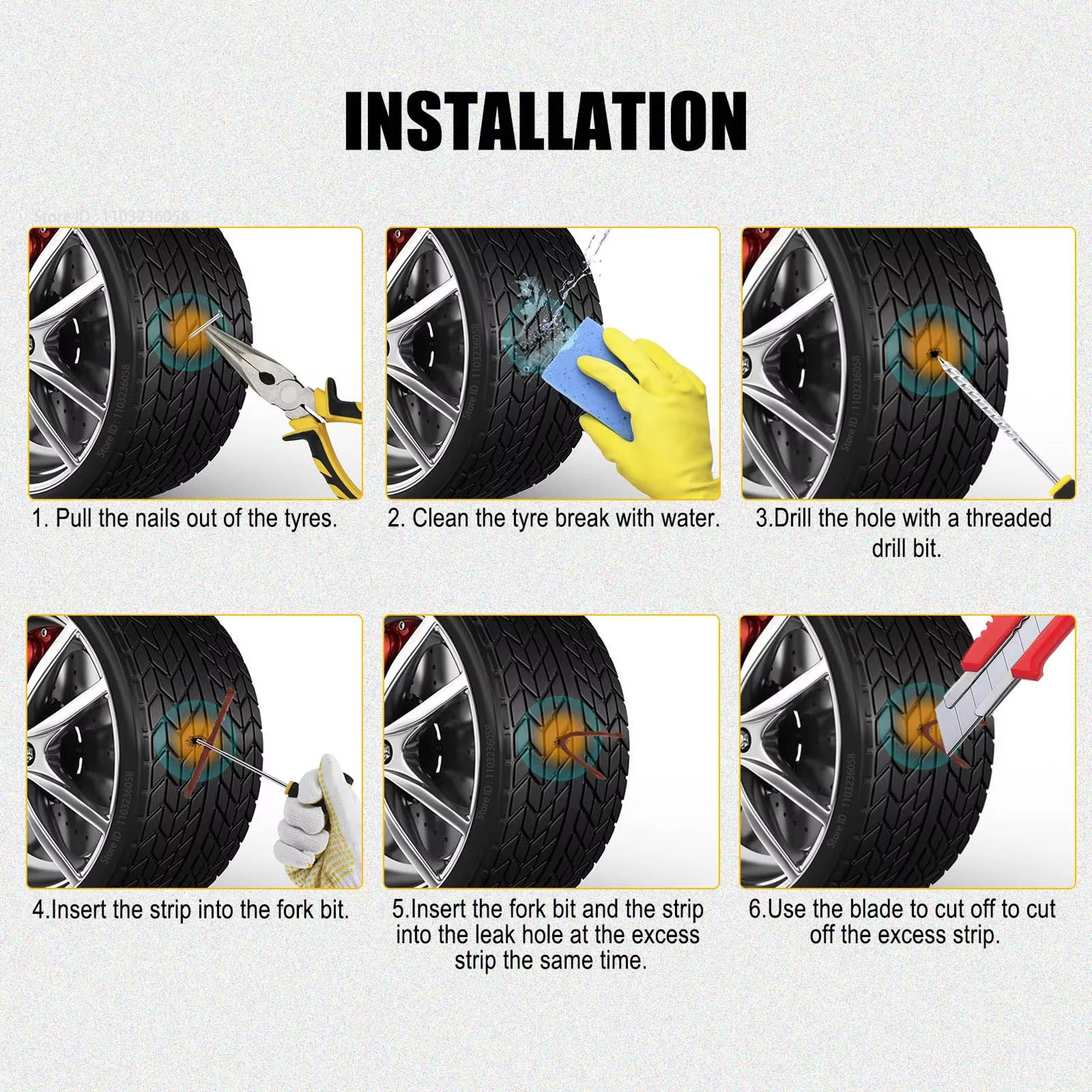 Car Tire Repair Kit Tubeless Tire Plug Tool Set With EVA Storage Case For Cars Motorcycles  Bikes 5