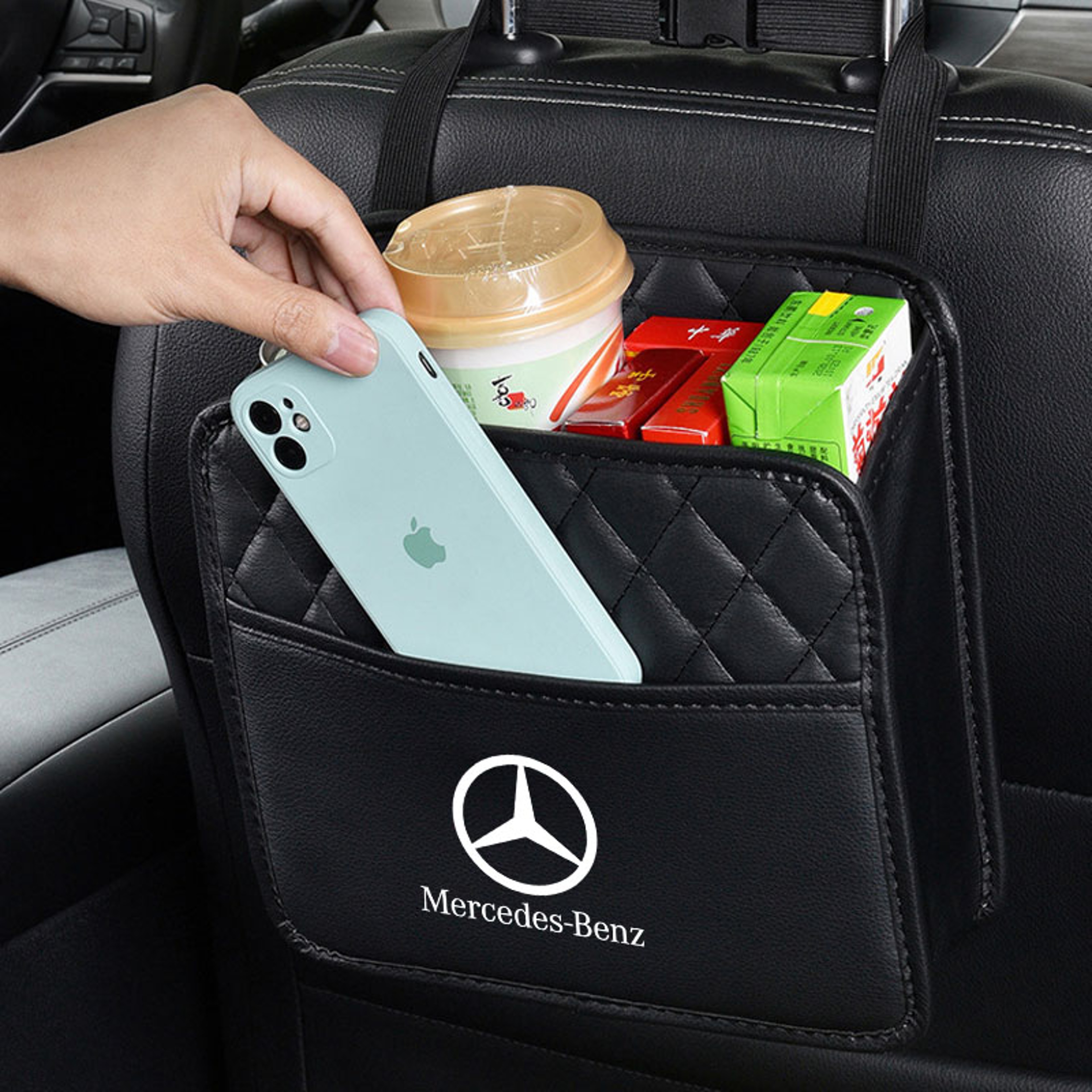 Premium Leather Car Seat Organizer & Car Trash Bag for Mercedes Benz Multifunction Car Storage Bag – view 2