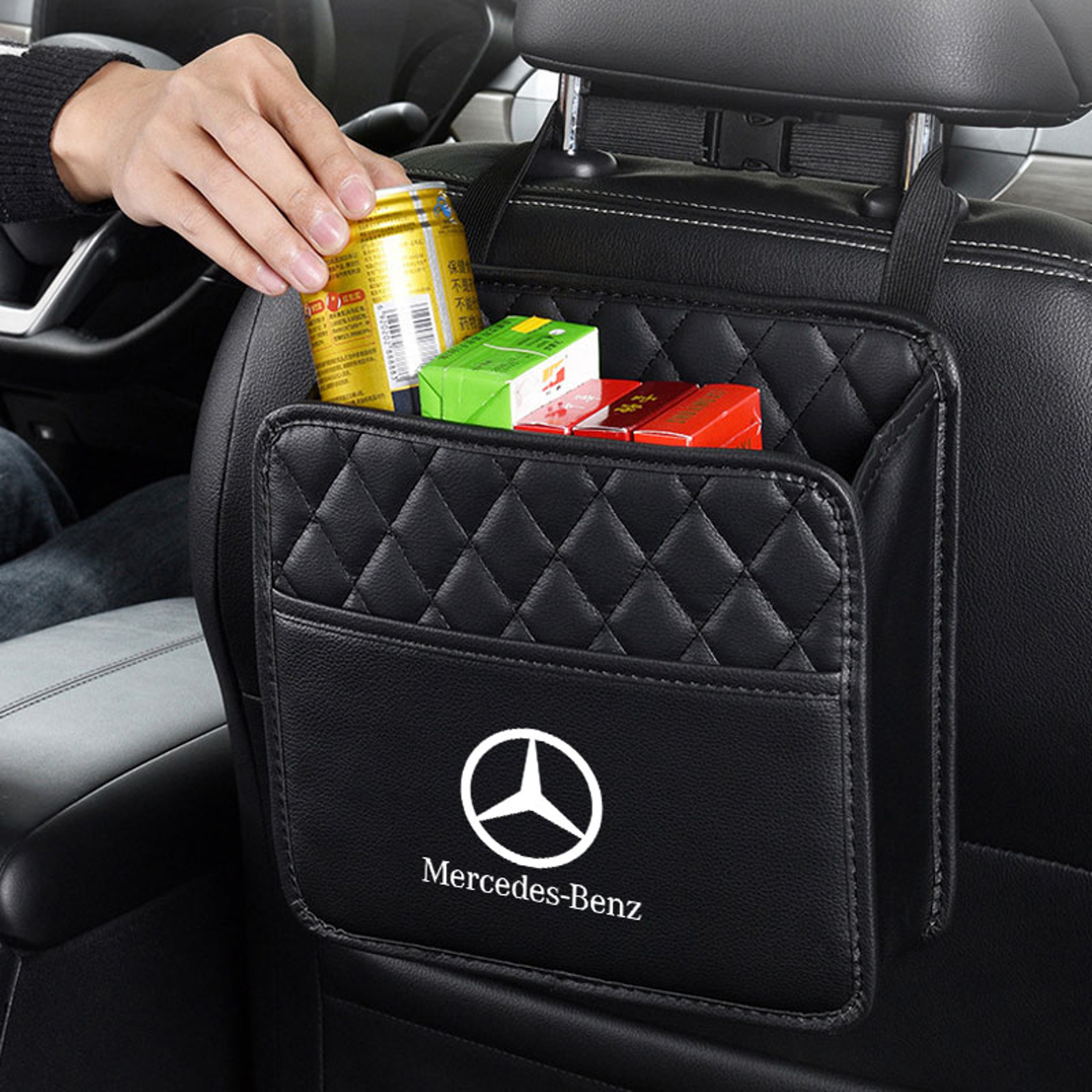 Premium Leather Car Seat Organizer & Car Trash Bag for Mercedes Benz Multifunction Car Storage Bag – view 3