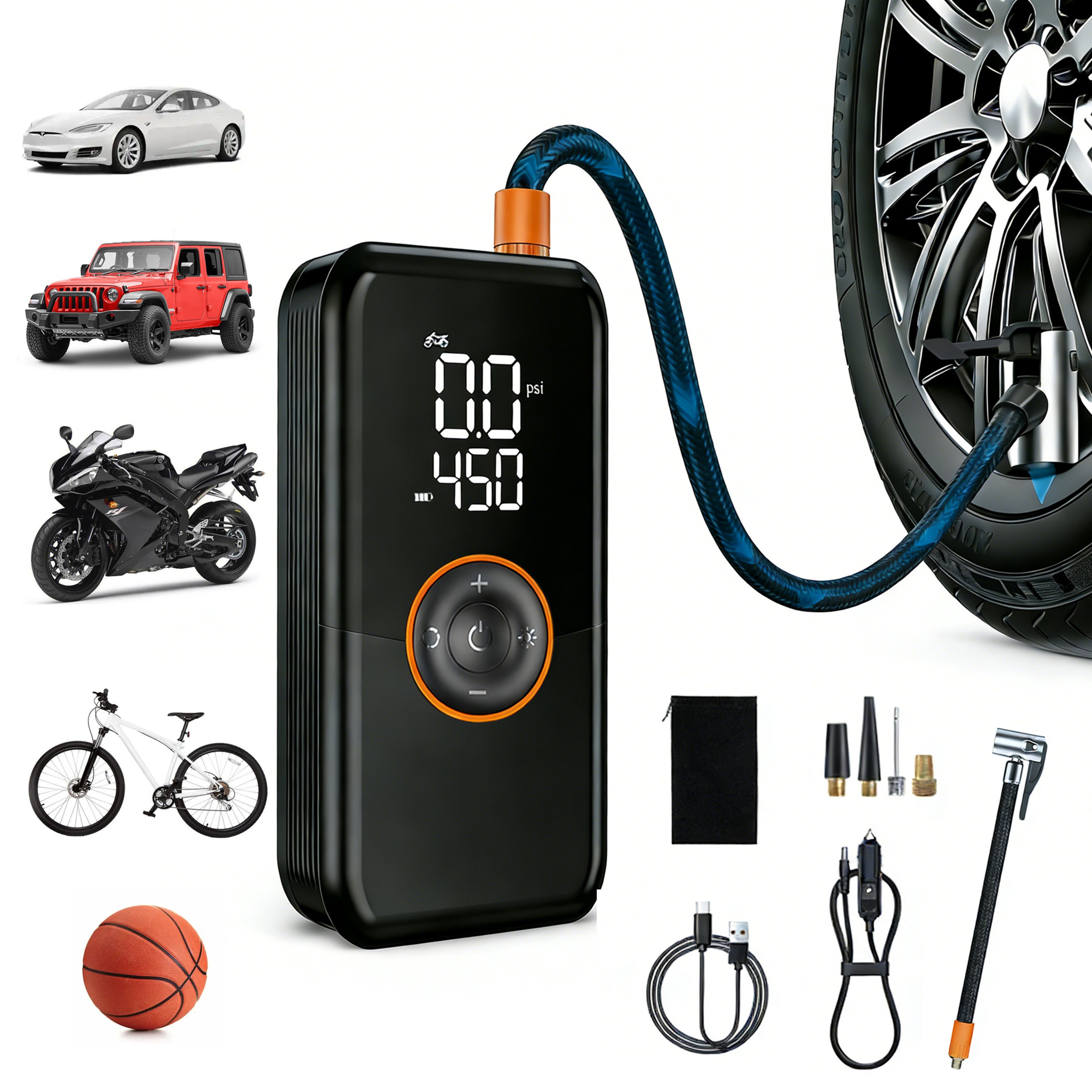 Portable Tire Inflator Air Compressor PSI Cordless Air Pump For Car Bike 1