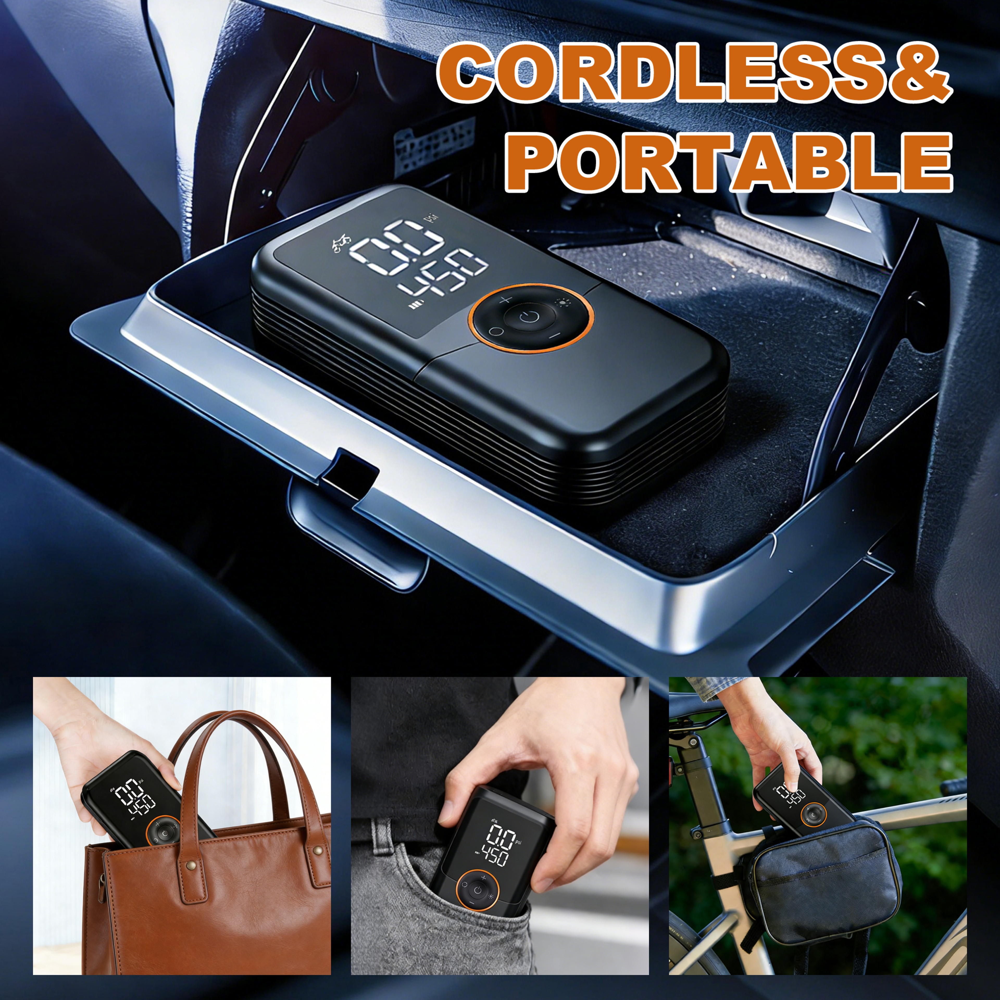 Portable Tire Inflator Air Compressor PSI Cordless Air Pump For Car Bike 4