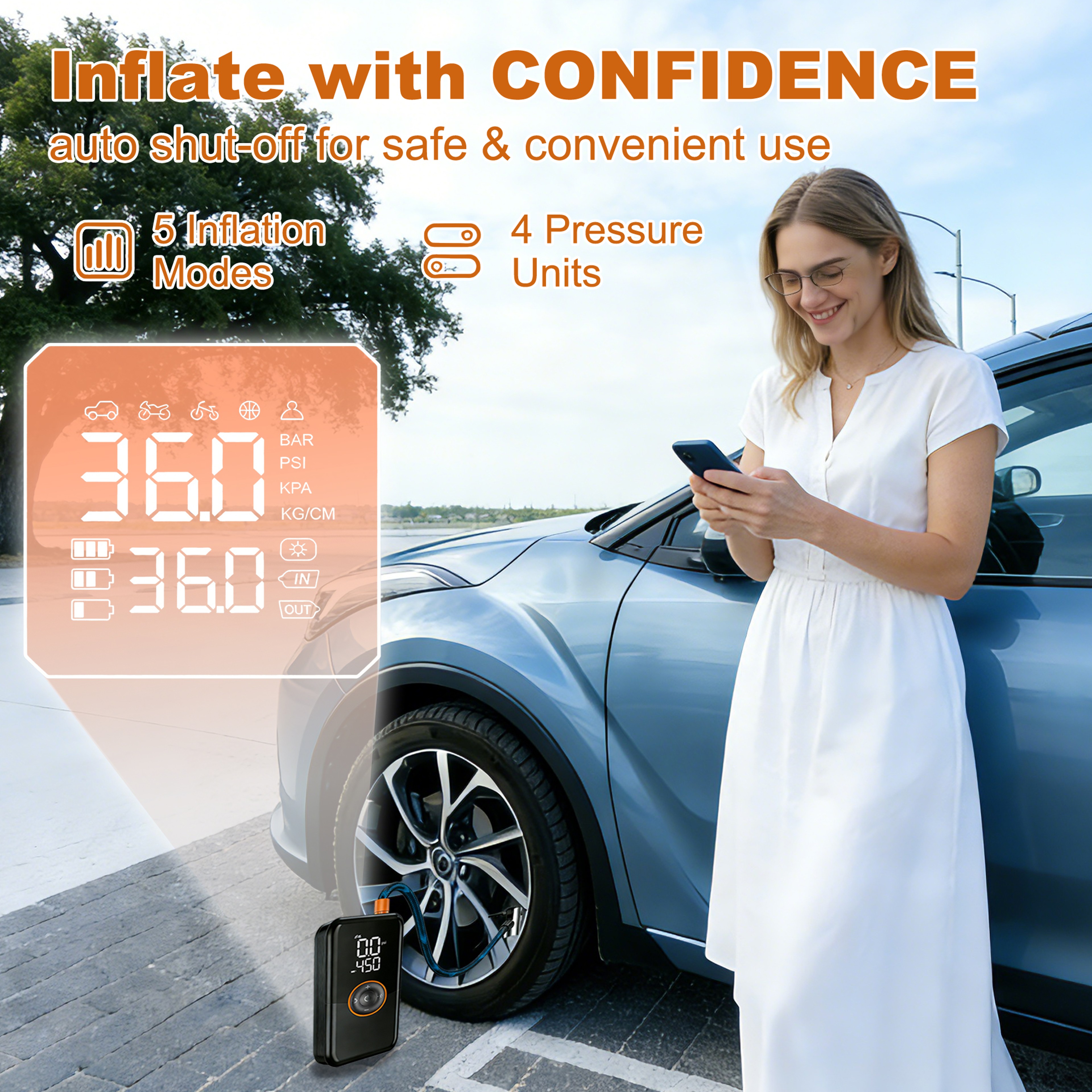 Portable Tire Inflator Air Compressor PSI Cordless Air Pump For Car Bike 5