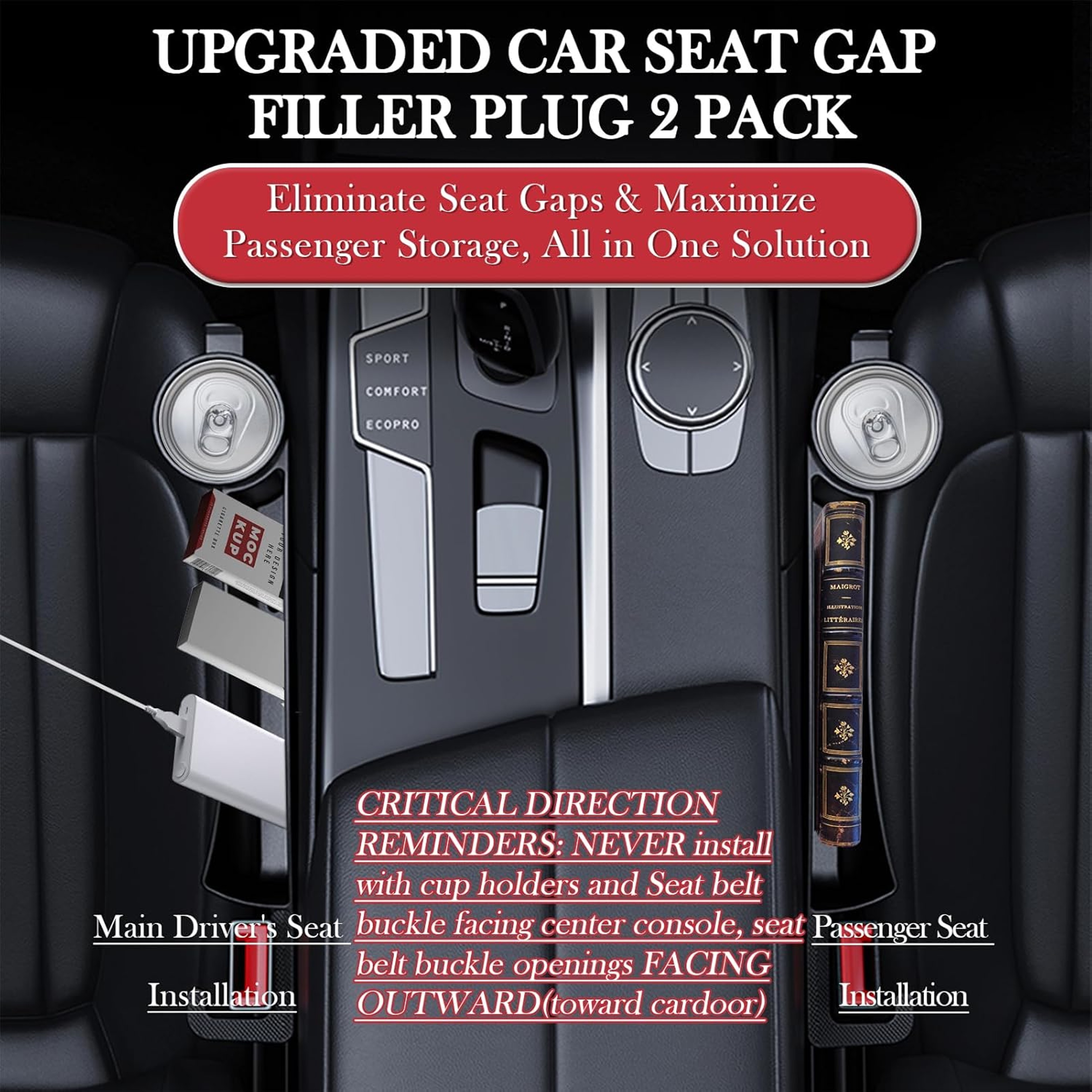 Car Seat Gap Filler Set of with Organizer Cup Holder & Hooks Car Seat Gap Organizer – view 2