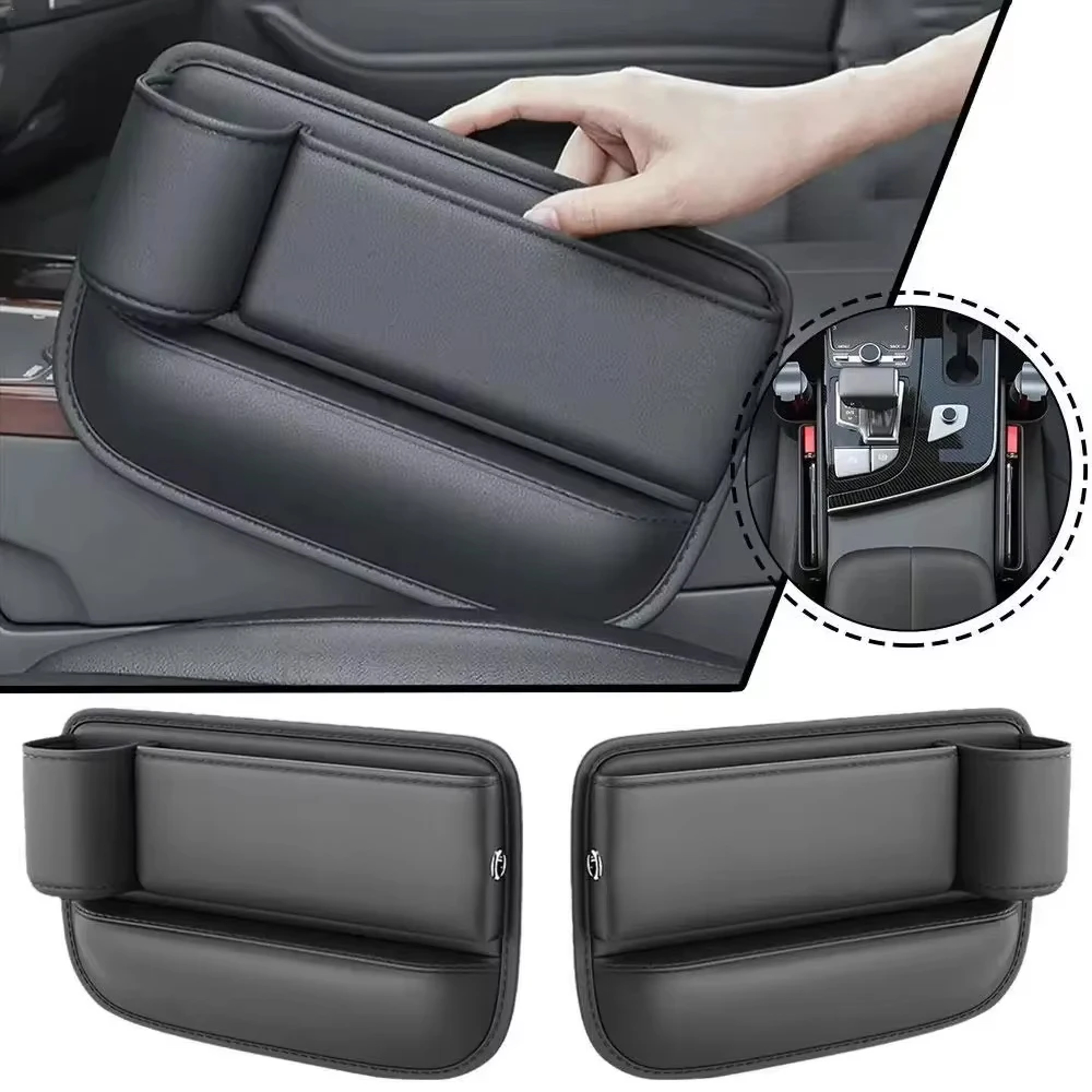 Car Seat Gap Organizer With Cup Holder Leather Seat Gap Filler Storage Box For Most Cars 0