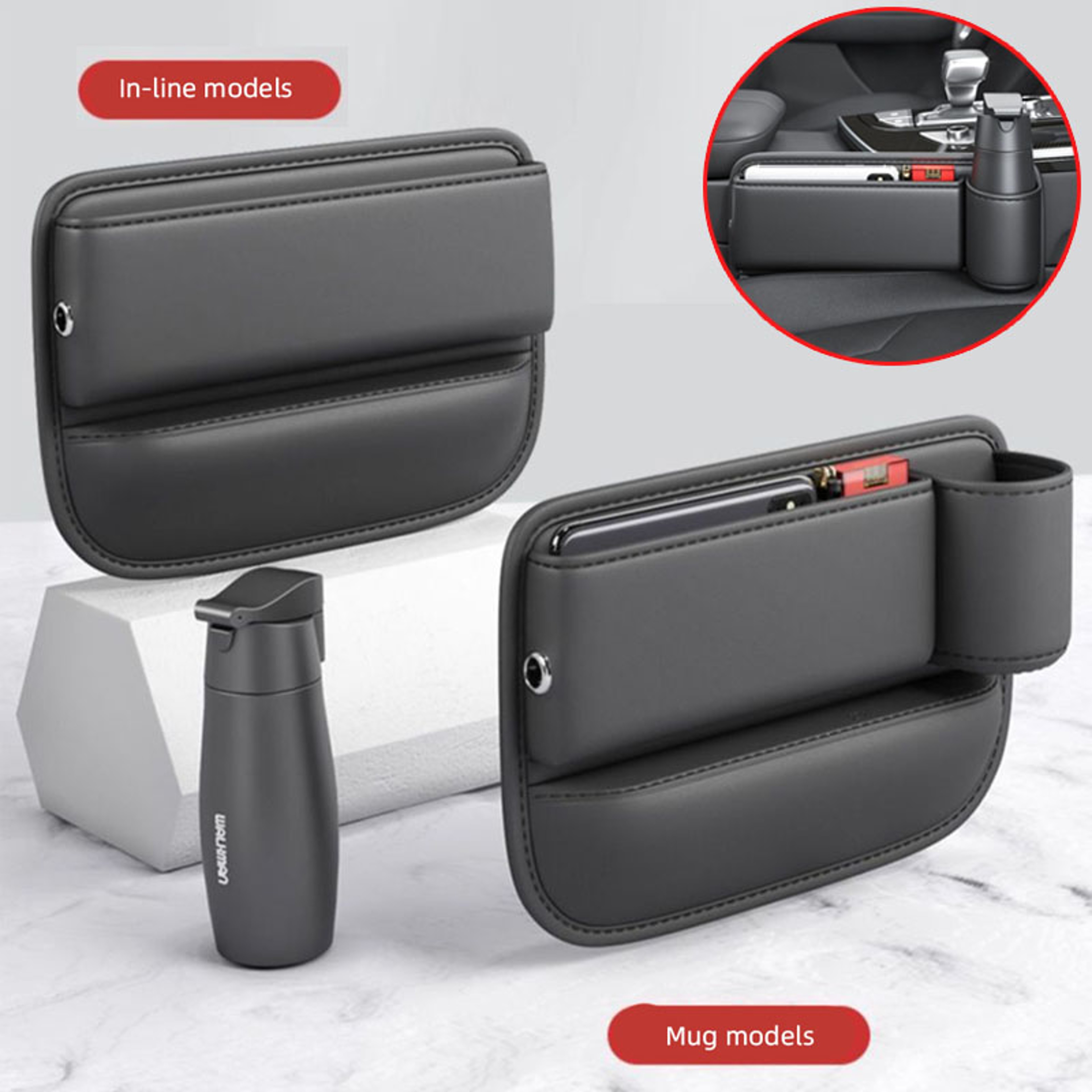 Car Seat Gap Organizer With Cup Holder Leather Seat Gap Filler Storage Box For Most Cars 2