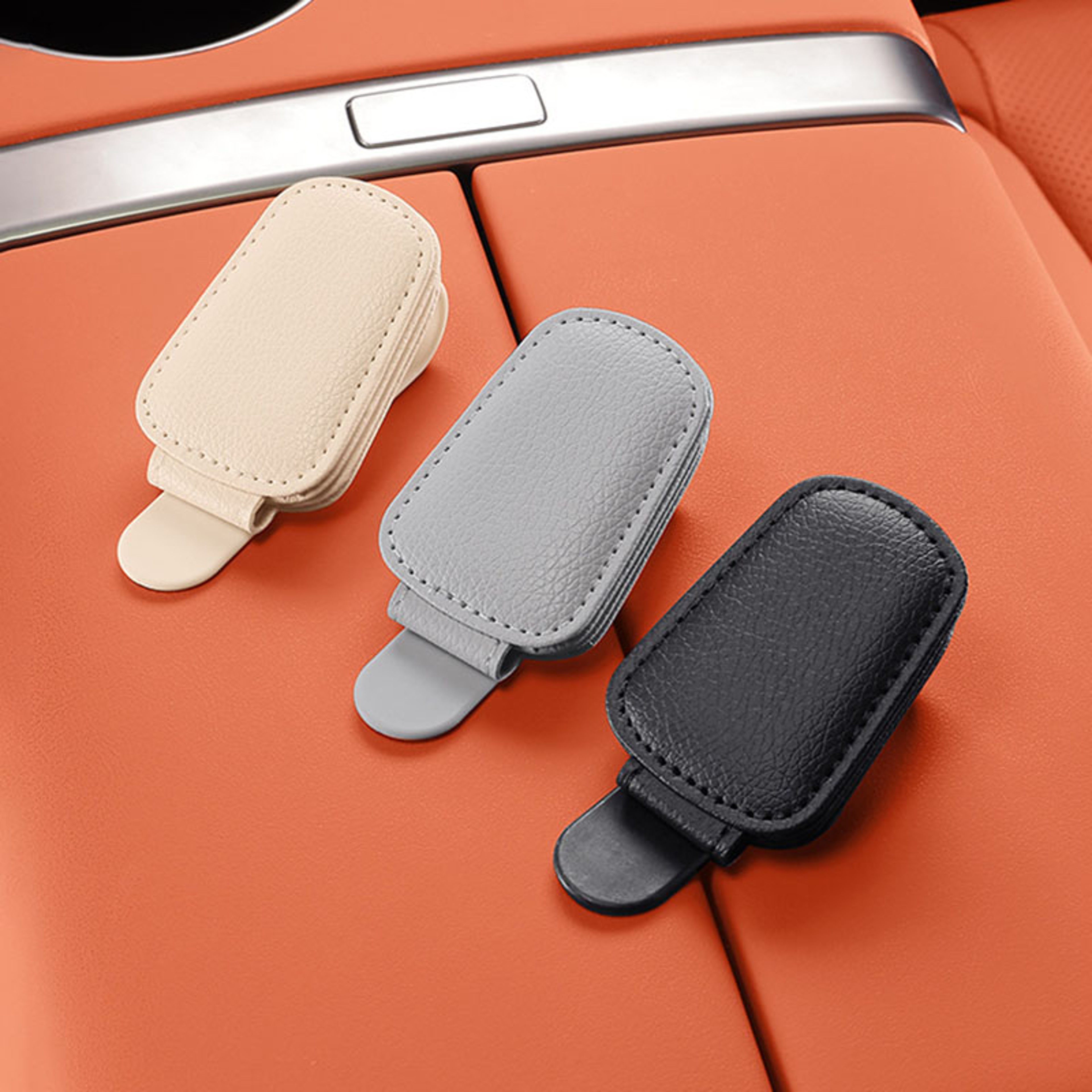 Magnetic Car Glasses Holder Faux Leather Car Visor Organizer Clip For Eyewear Cards  Tickets 4