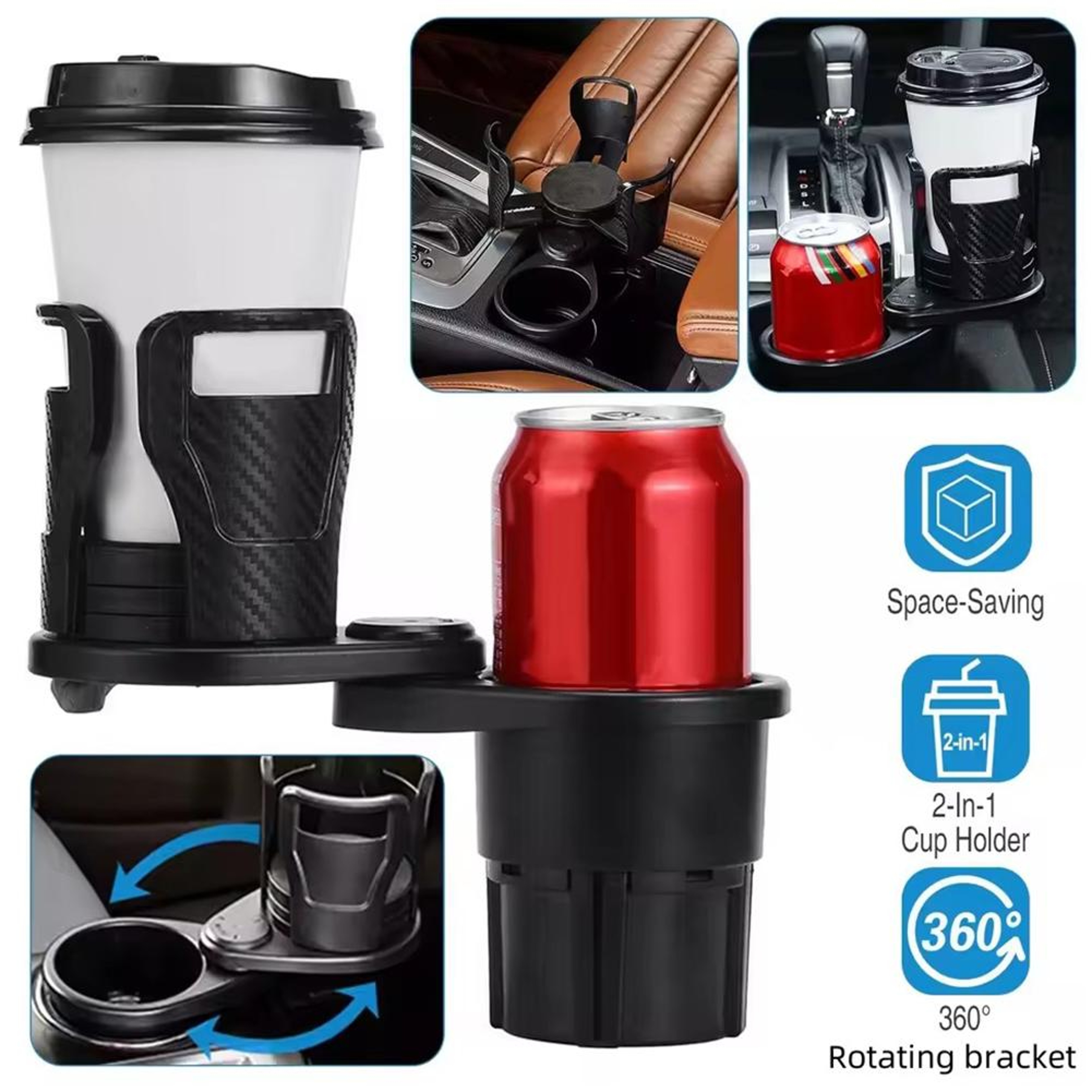 Adjustable Car Cup Holder Expander With Phone Mount Dual Cup Organizer 3
