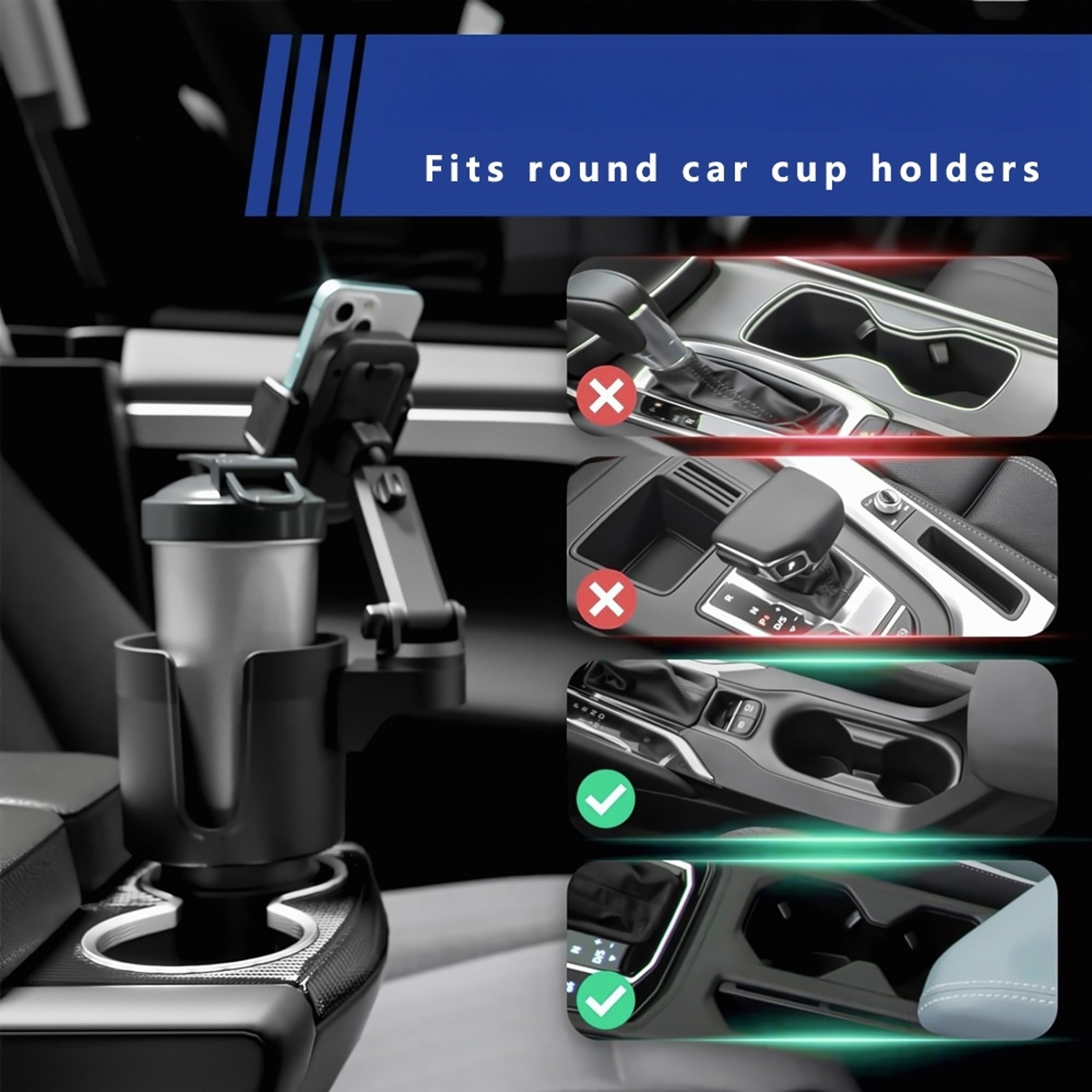 Multifunctional Car Cup Holder With Phone Holder Adjustable Drink Organizer 1