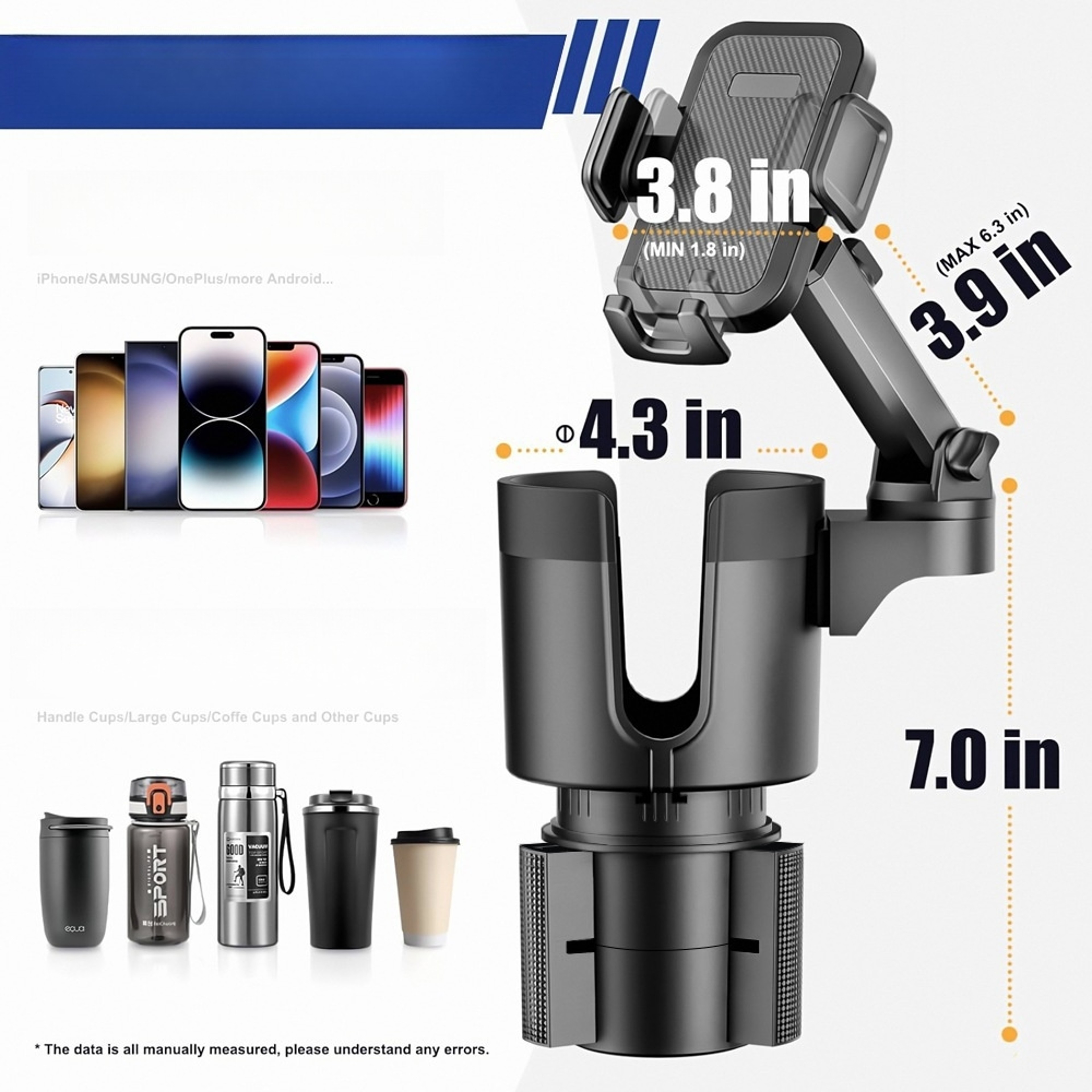 Multifunctional Car Cup Holder With Phone Holder Adjustable Drink Organizer 2