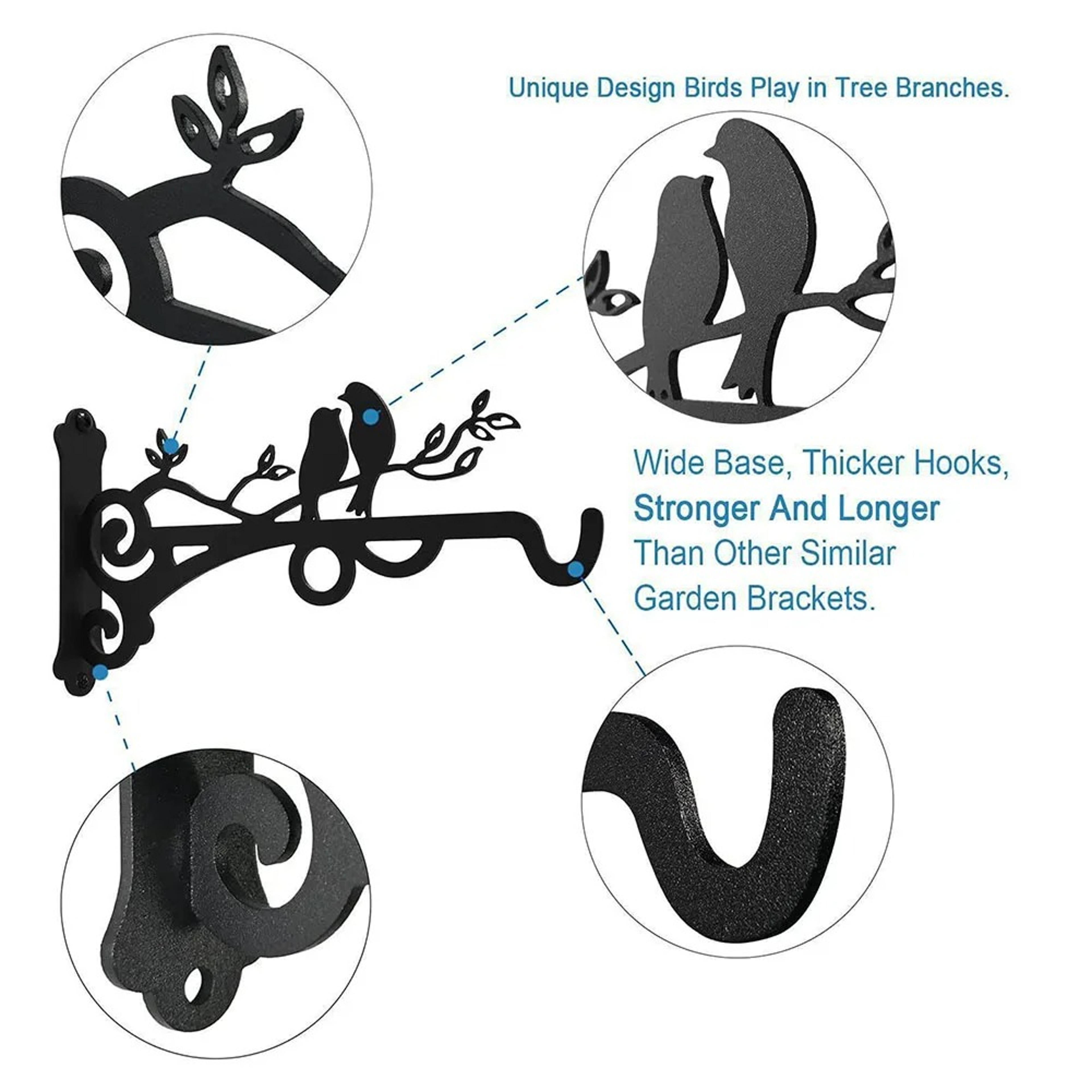 1-2PCS Flower Basket Holder Wall Mounted Bird Metal Bracket Hanger Rustic Style Wide Base – view 3