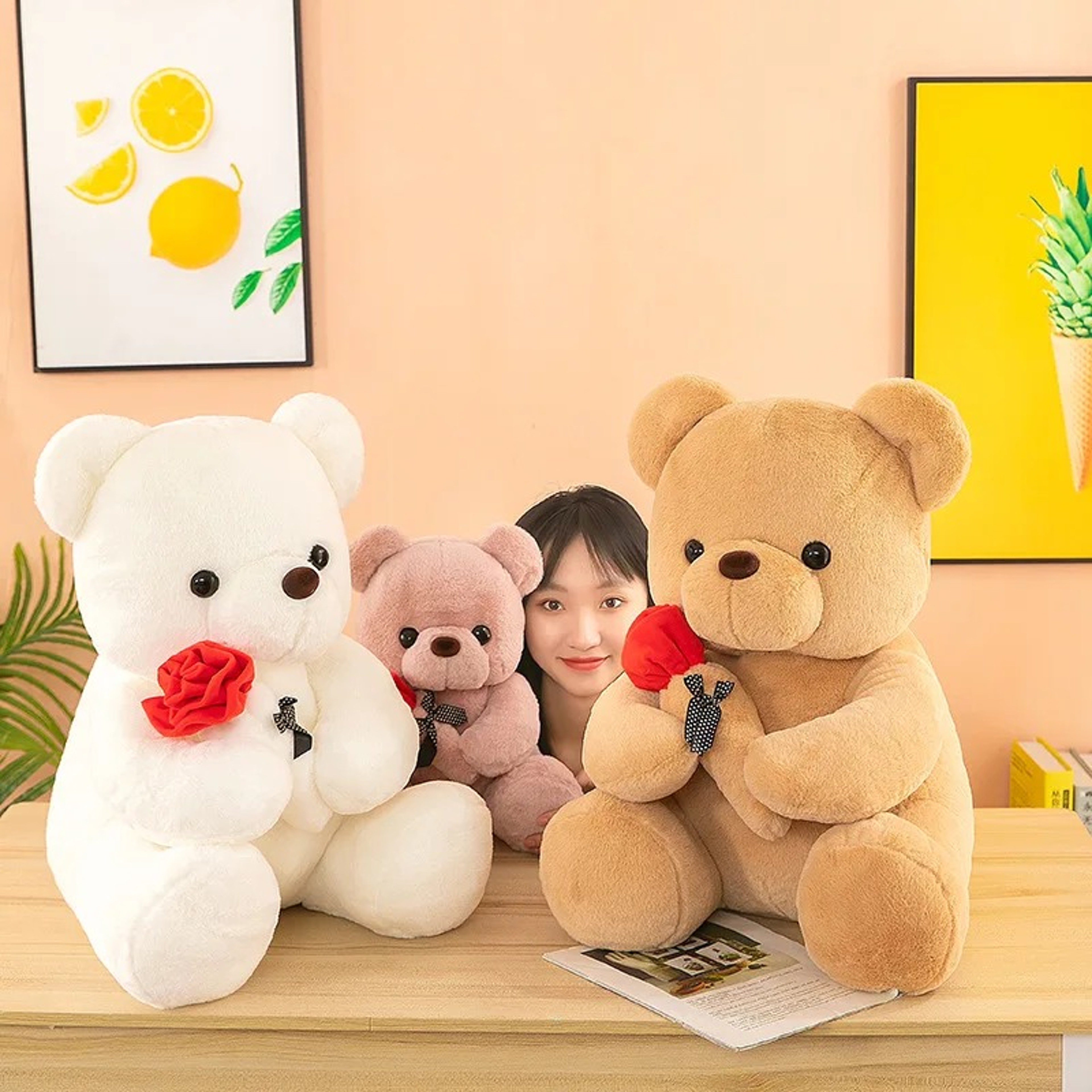 Romantic Teddy Bear With Roses Plush Gift For Her Valentine Anniversary Surprise 3