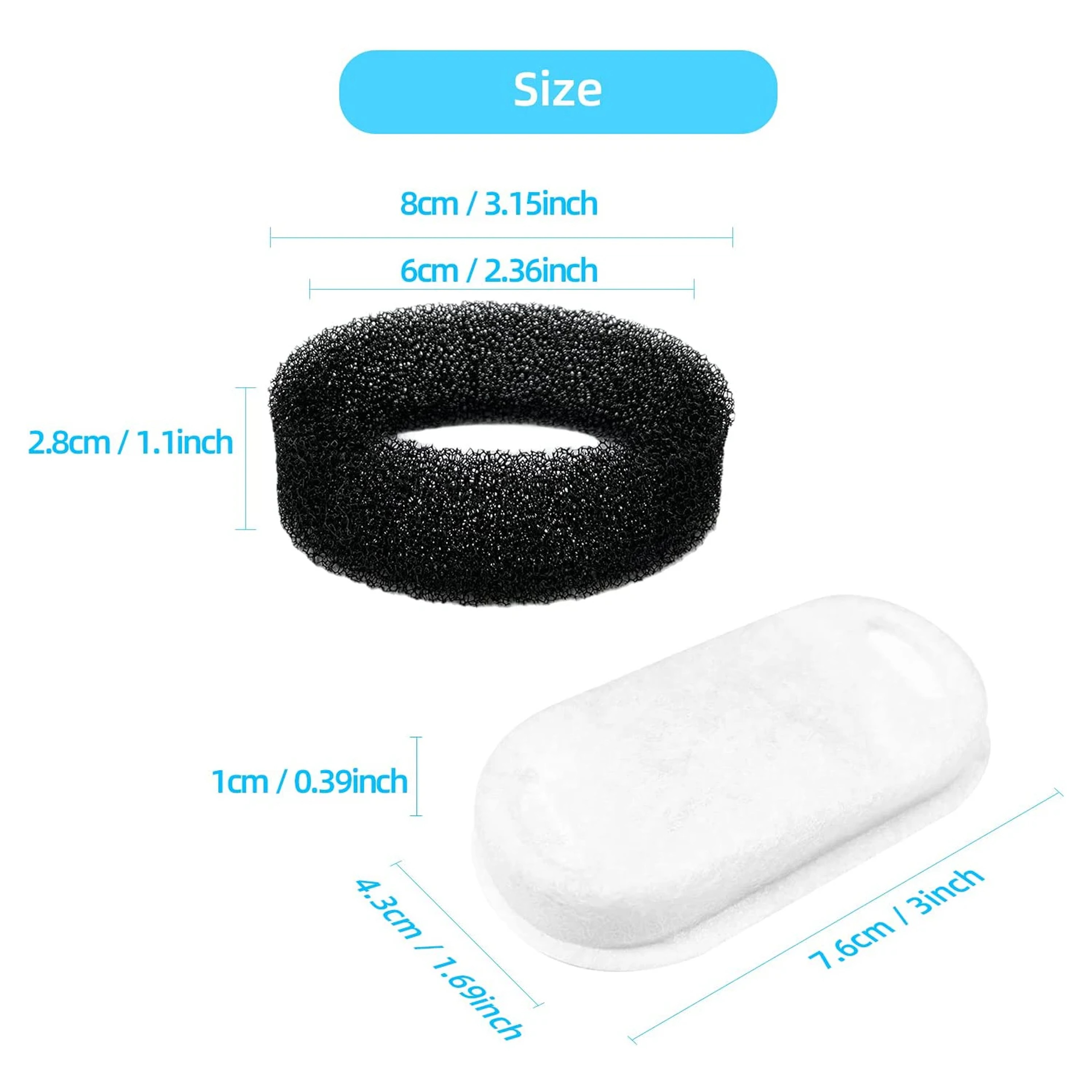Cat Water Fountain Filters Replacement Set for 108oz 3.2L and 67oz 2L Pet Fountains – view 2
