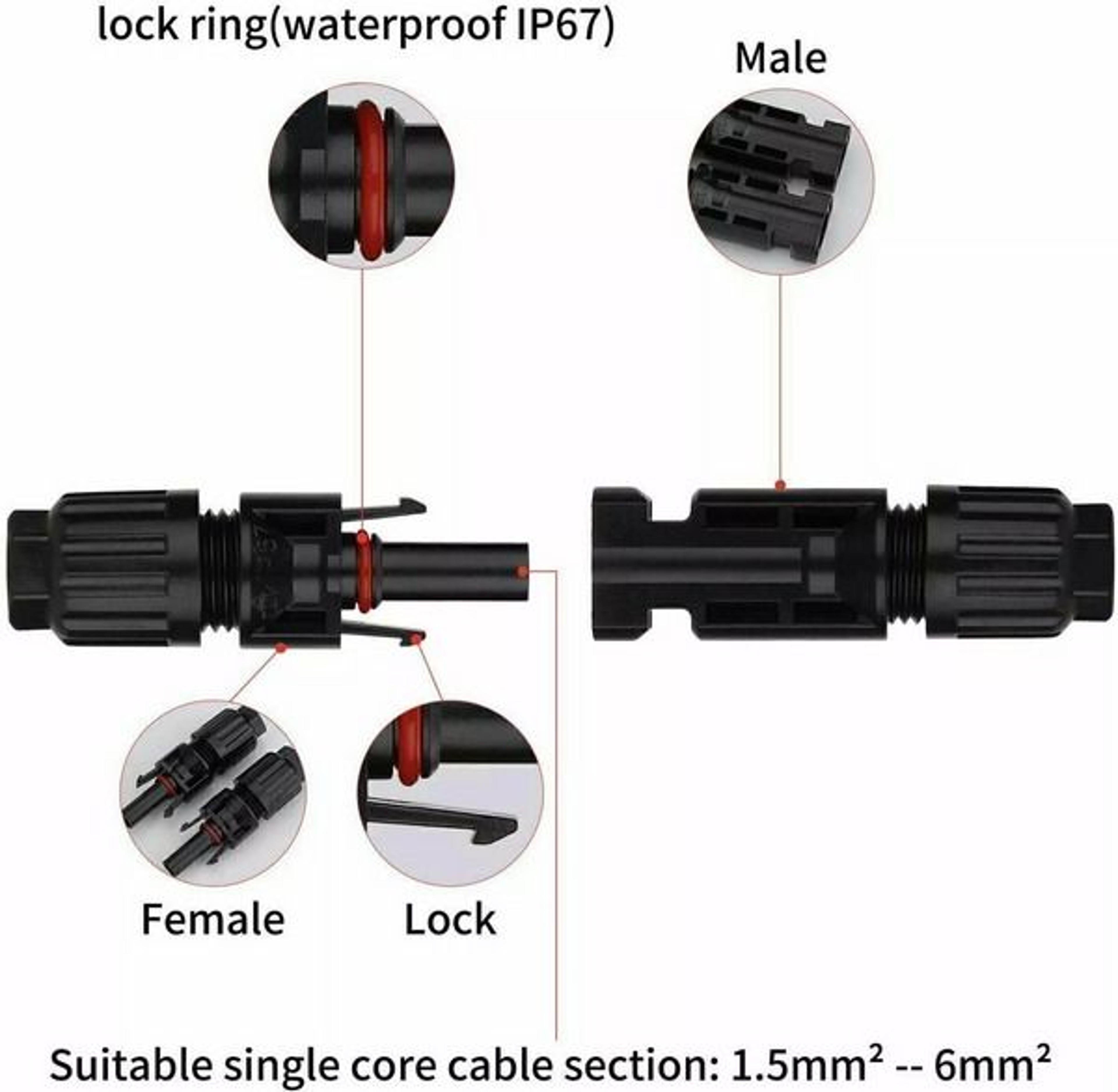 Male Female Solar Connectors For DIY Solar Panel Systems Durable Waterproof HighEfficiency 5