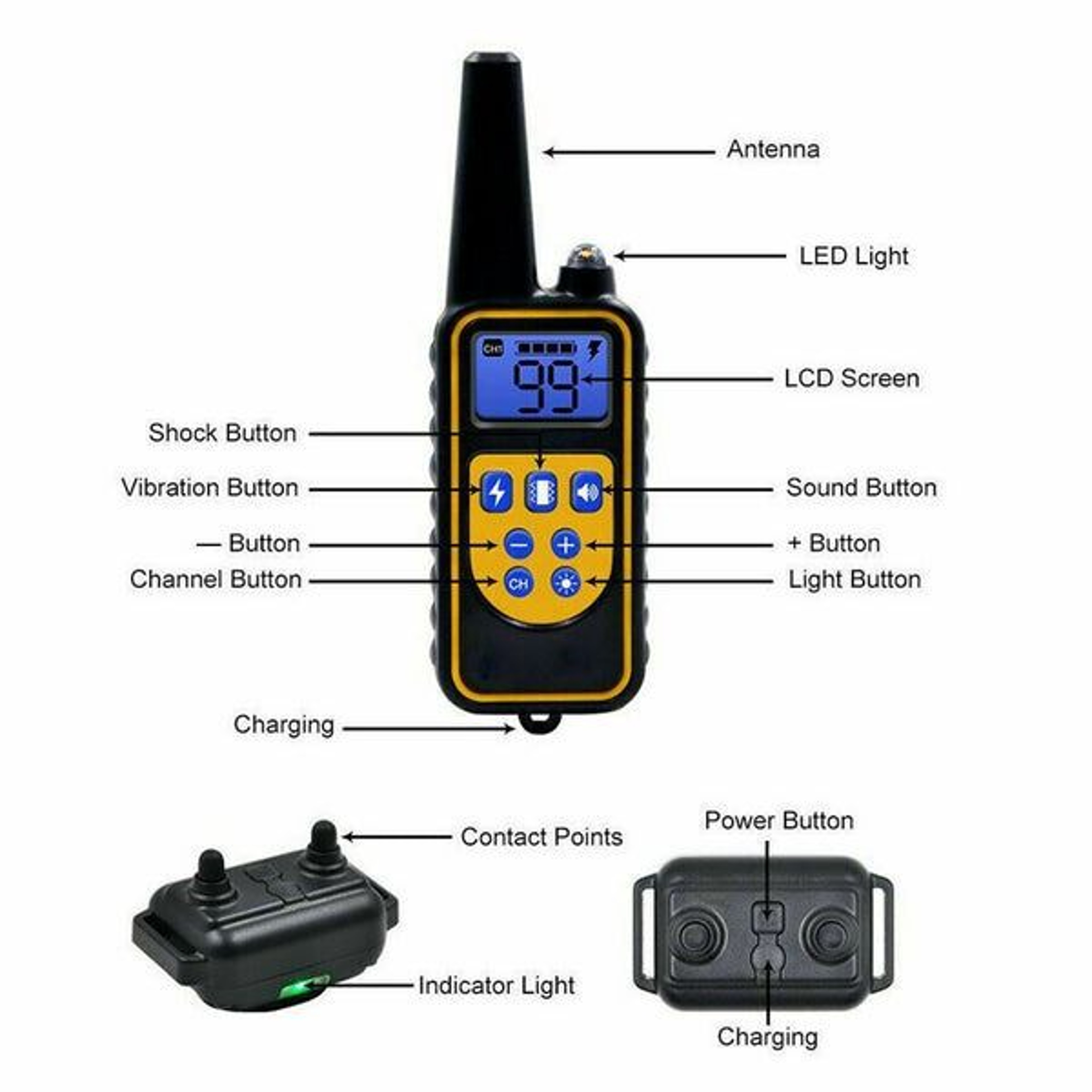 Waterproof Dog Training Collar Rechargeable Remote Shock Trainer Yards Adjustable For MediumLarge D 2