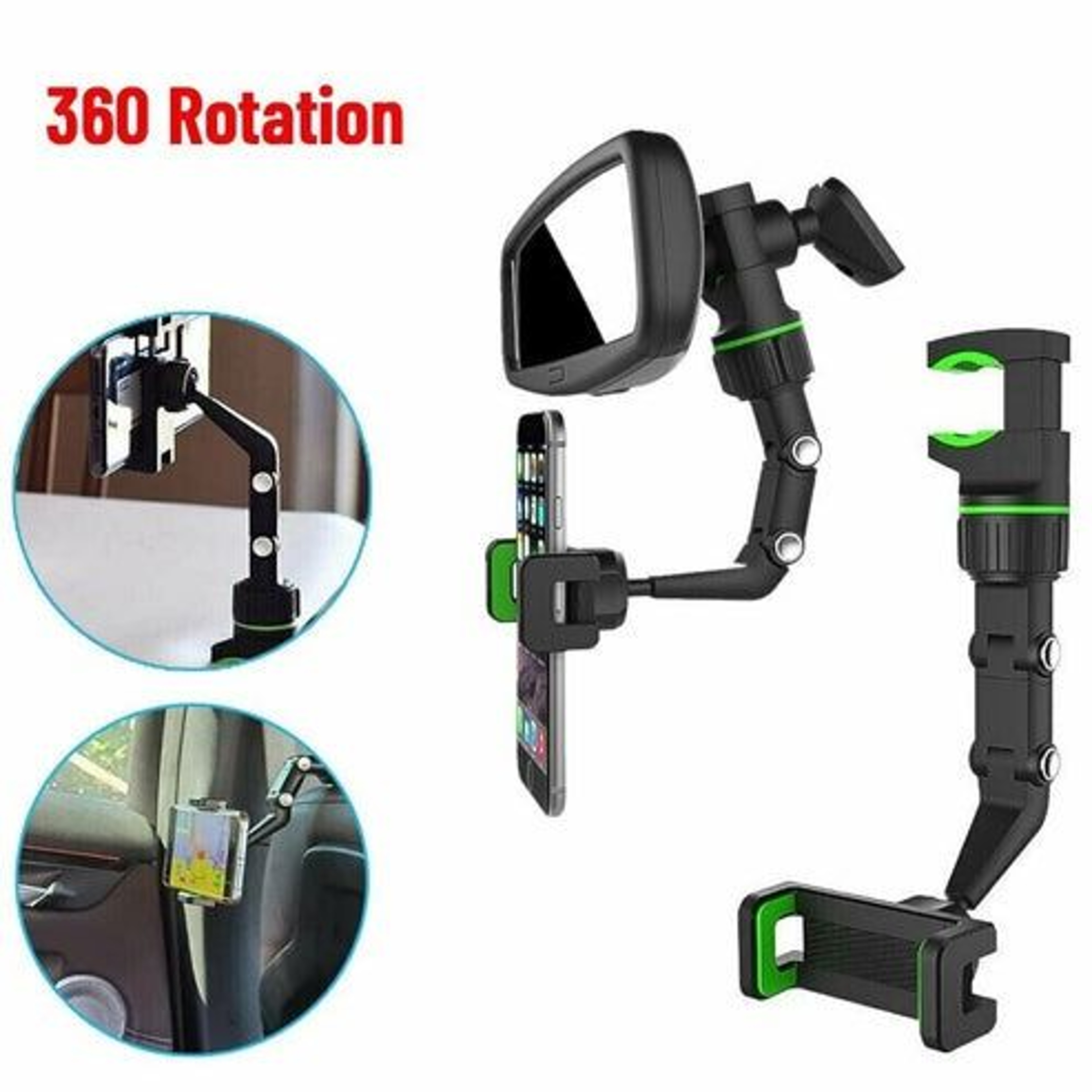 Adjustable Car Rearview Mirror Phone Holder Mount Multifunctional Rotating Secure Clip Easy Setup 5