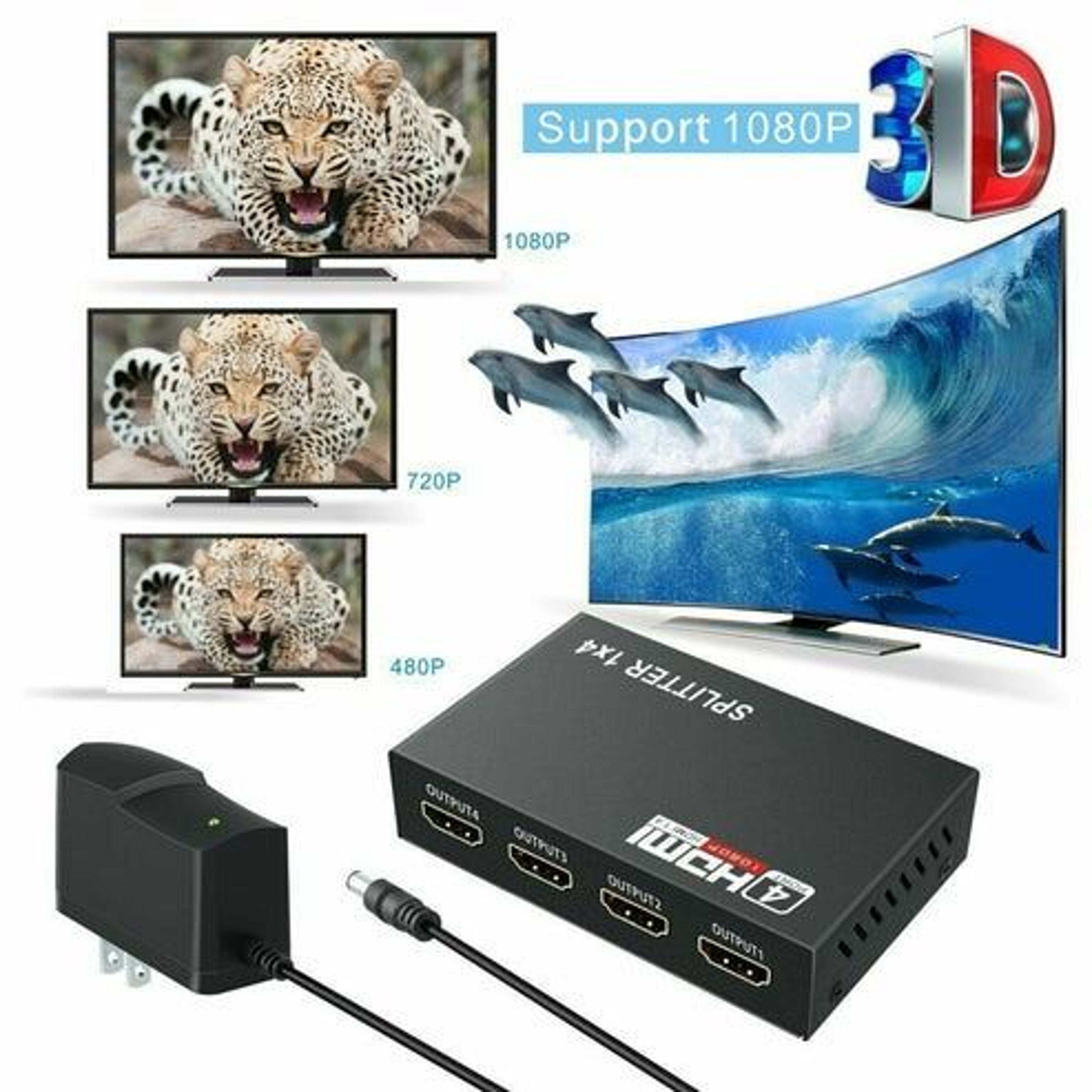 HDMI Splitter Hub Multi Amplifier For HDTV  Distributes Signals For Projectors TVs Monitors 5