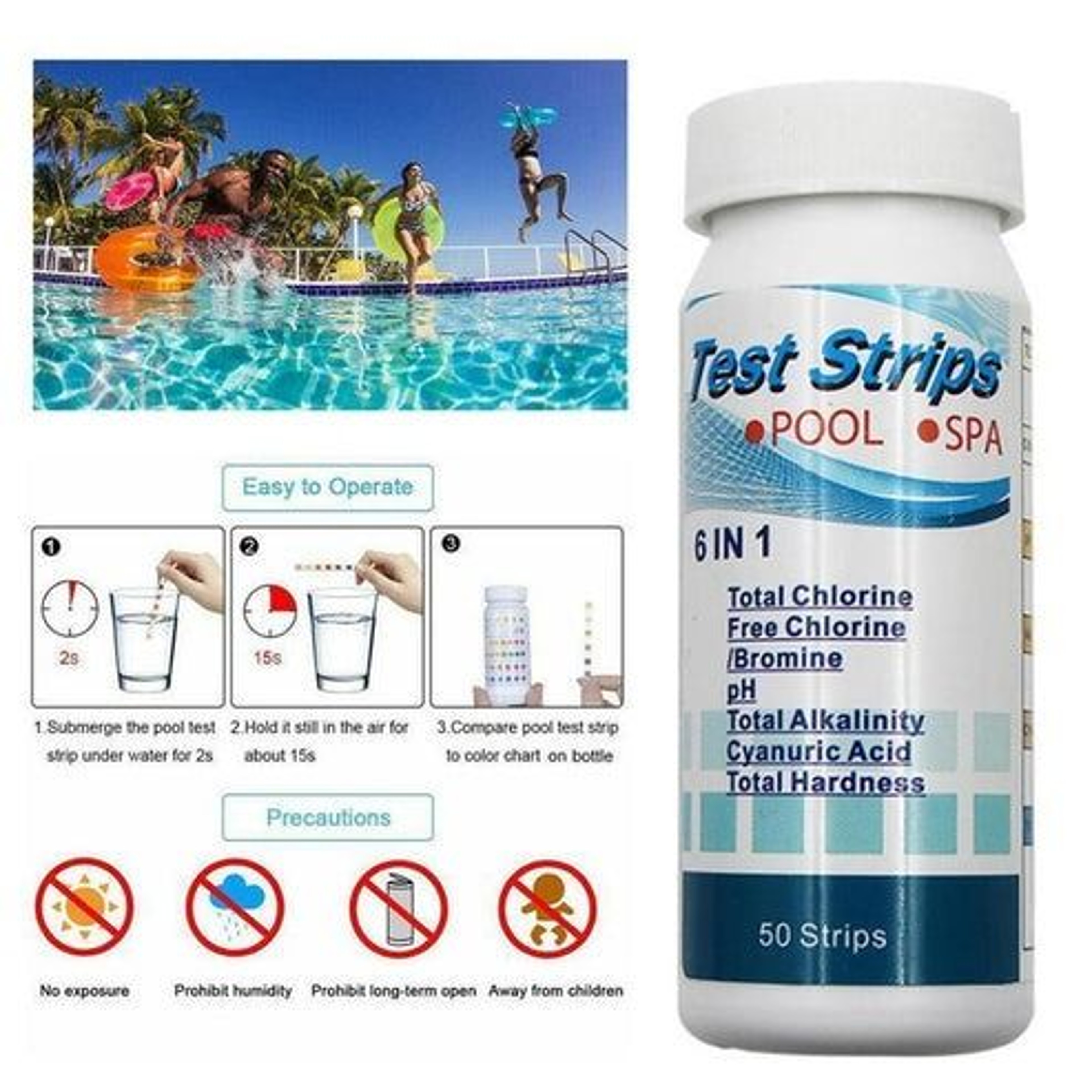 Chlorine Test Strips Swimming Pool Spa Hot Tub PH Tester Paper Bottle Quick Easy Results For Water  5