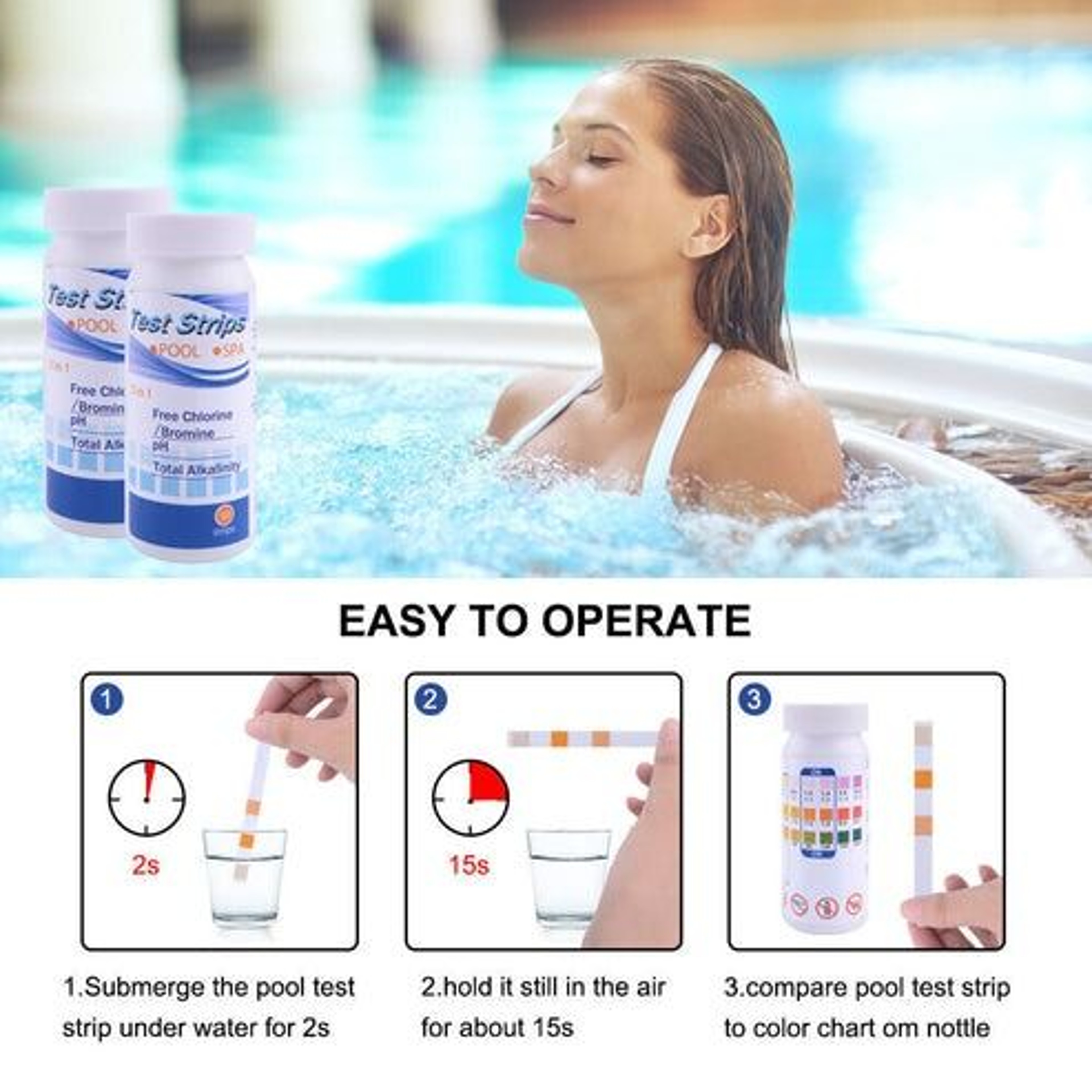 Chlorine Test Strips Swimming Pool Spa Hot Tub PH Tester Paper Bottle Quick Easy Results For Water  10