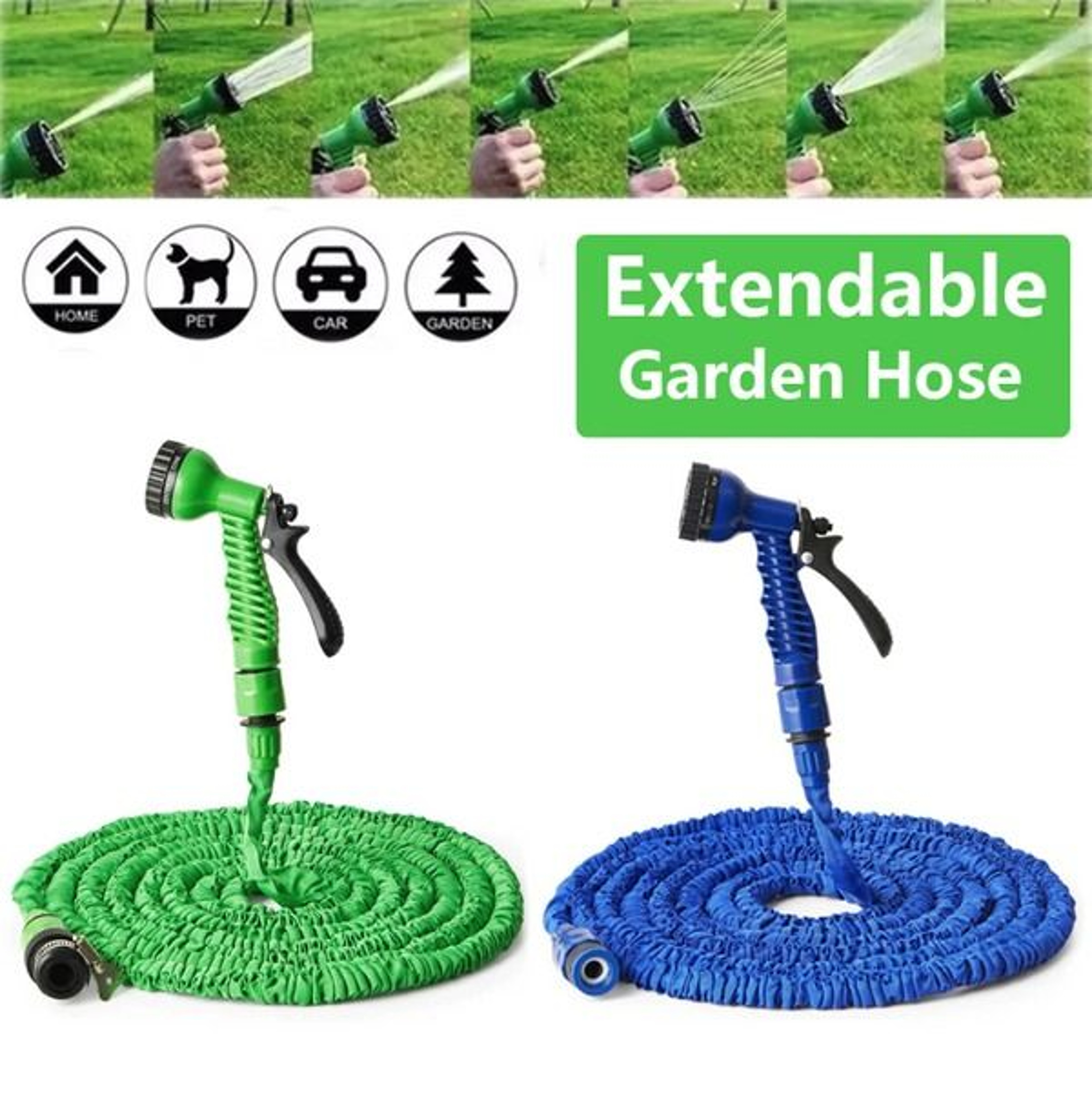 Flexible Garden Water Hose W Spray Nozzle Expanding Expandable Hose For Easy Outdoor Watering 9